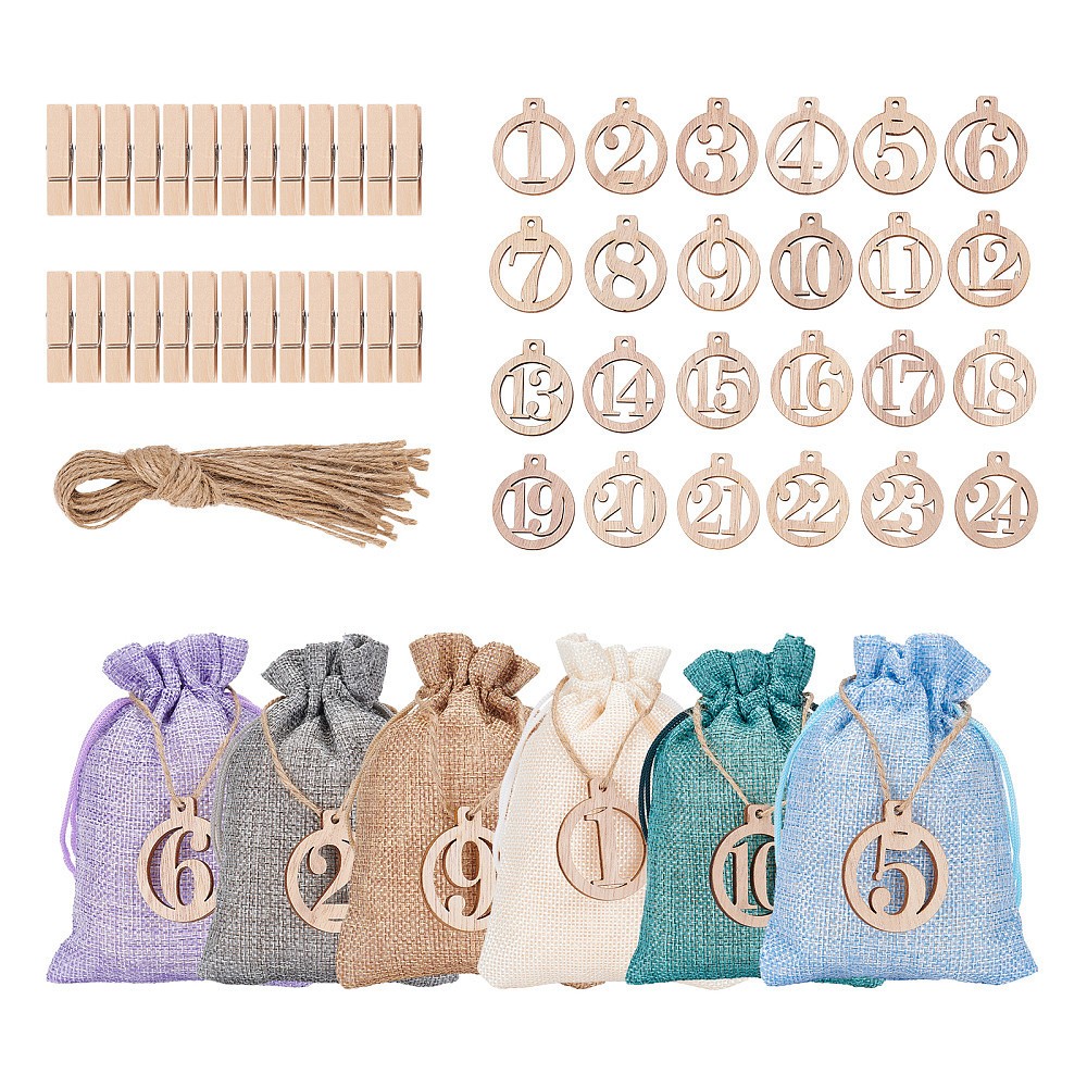 1bag 24pcs 6 color Christmas Countdown Calendar bag for Filling Xmas Burlap