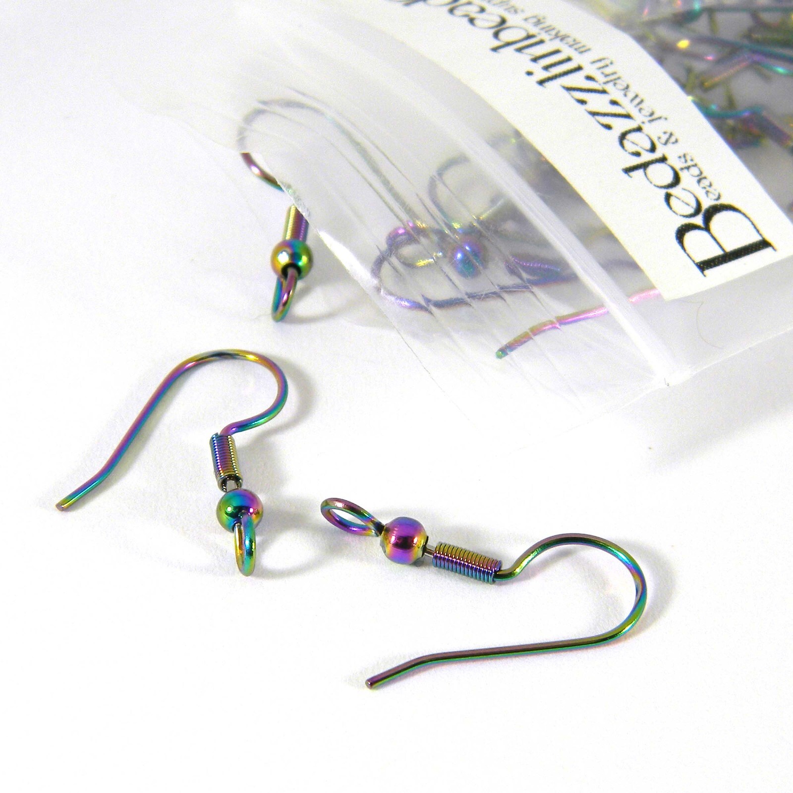 4 Rainbow Ion 304 Grade Stainless Steel Ball & Coil Fish Hook Earring Findings