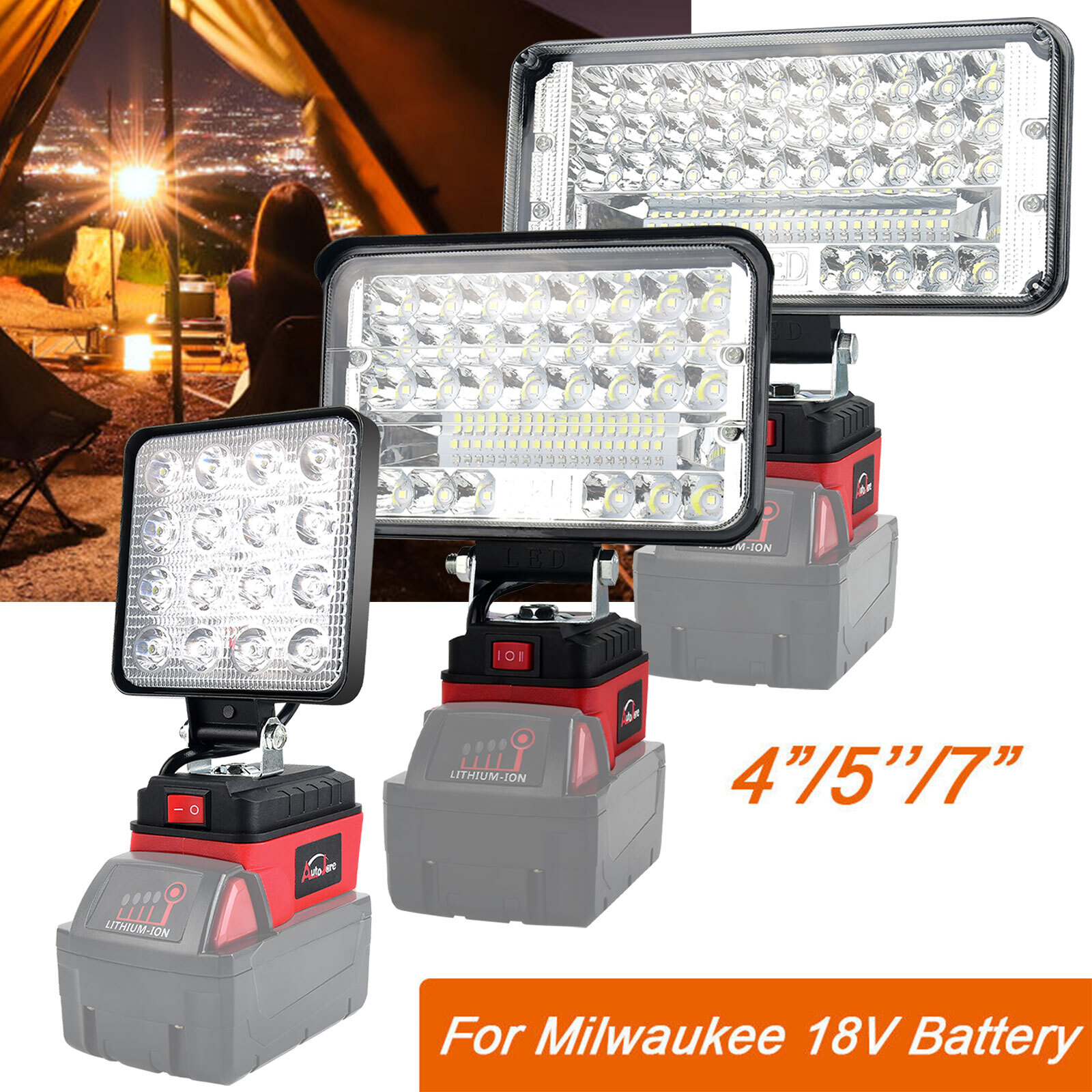 Wireless LED Work Light for Milwaukee 18V Battery w/USB Cordless Outdoor