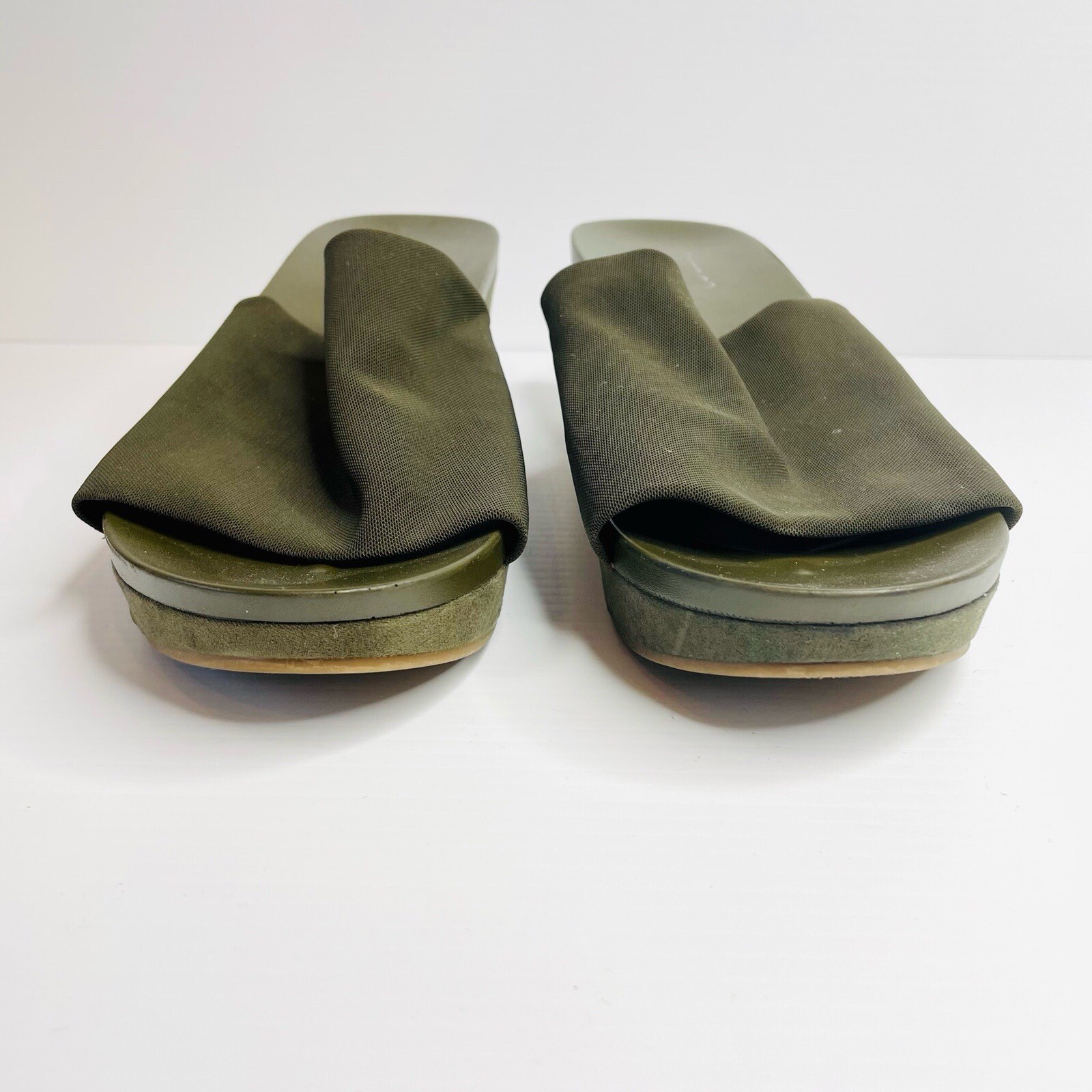 Green Suede Wedge Mule Slides Size 10 Designer