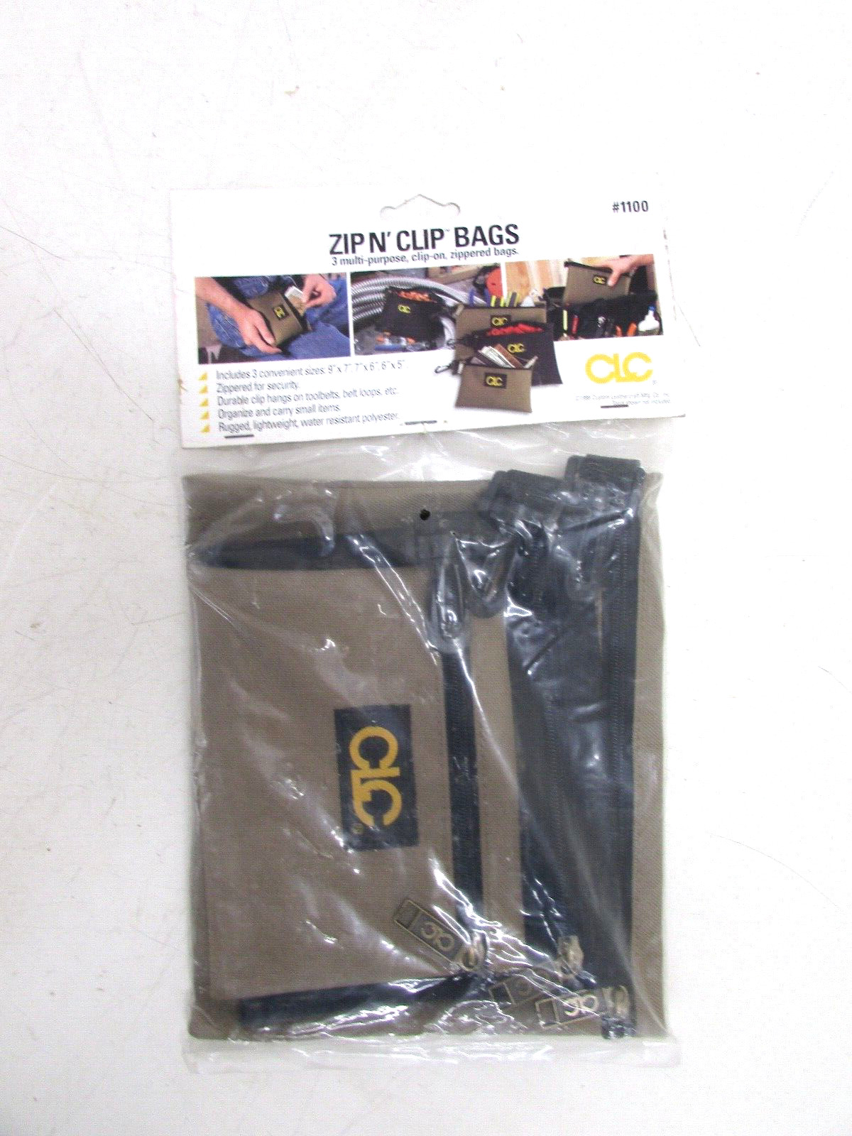 NOS! CLC #1100 3 MULTI-PURPOSE , CLIP-ON, ZIPPER BAGS, ZIP N' CLIP BAGS