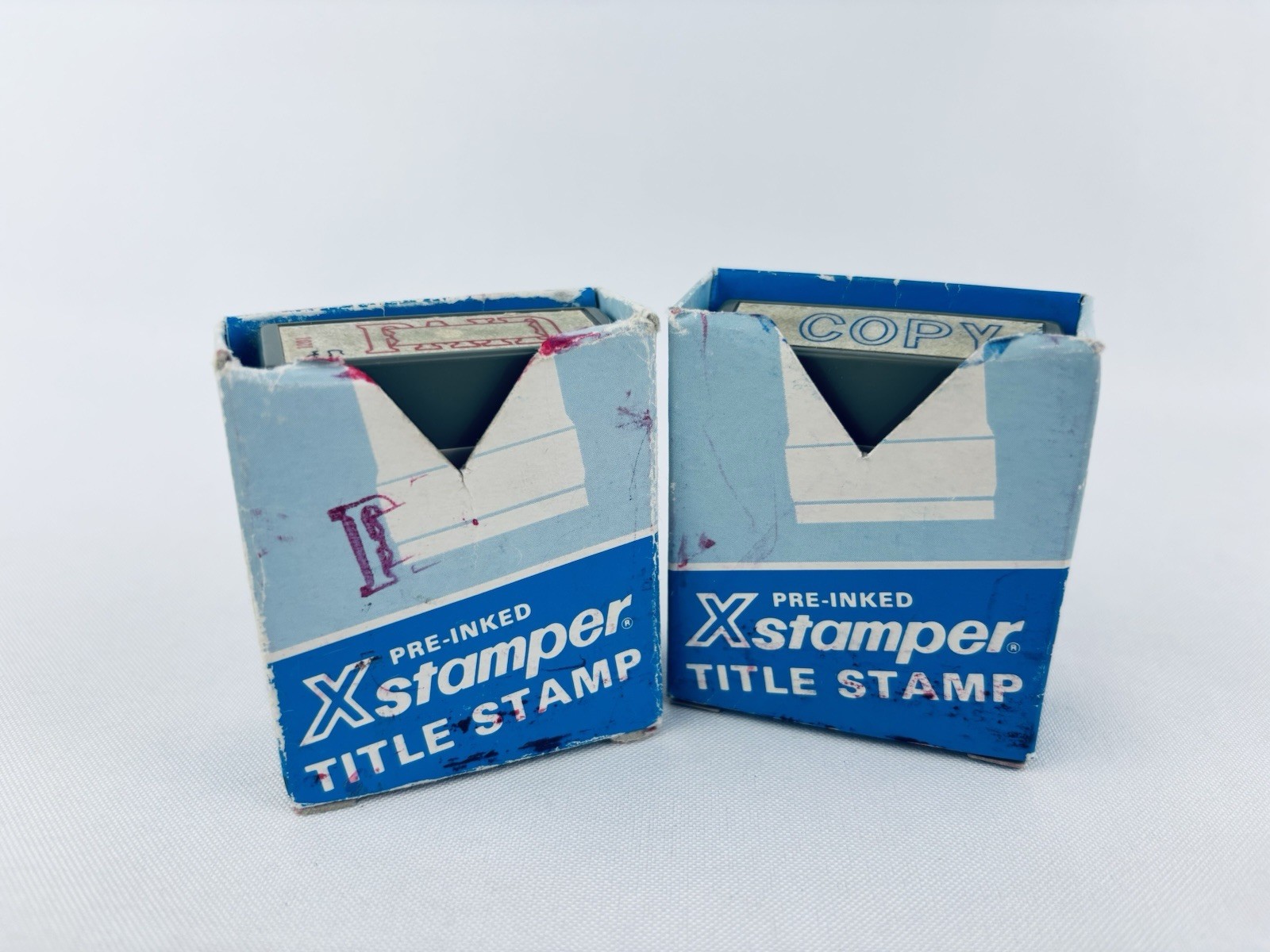 Vintage Shachihata Xstamper "Paid" & “Copy”Pre-Inked Title Re-Inkable Stamp Lot