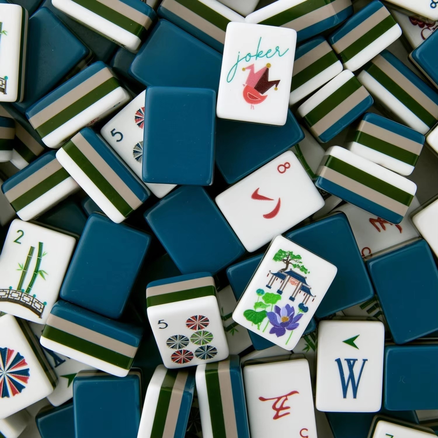 American Mahjong Game Set,160 Deep Blue Layered Mah Jong Tiles#Family#Party#Gift