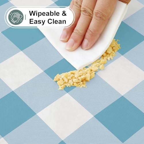 Buffalo Rectangle Picnic Tablecloth, 6 72" x 30" (Rectangular) Aqua & White
