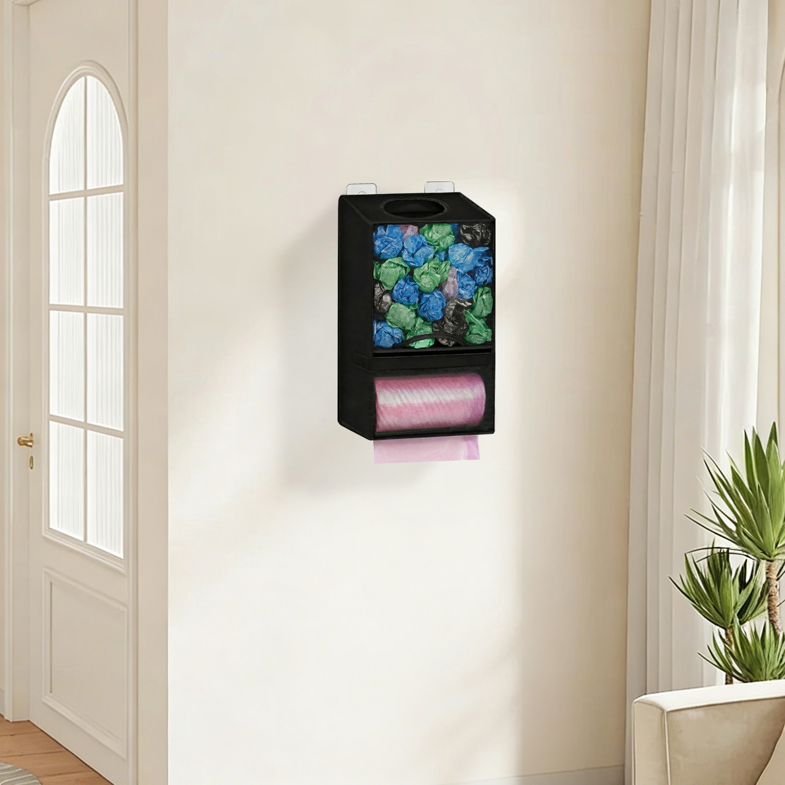 Large-Capacity Plastic Bag Trash Bag Roll Holder, Wall Mounted Bag Organizer