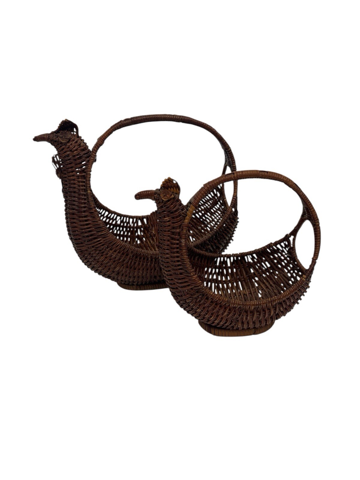 Set Of 2 Brown Woven Chicken Rooster Baskets Farmhouse Cottagecore