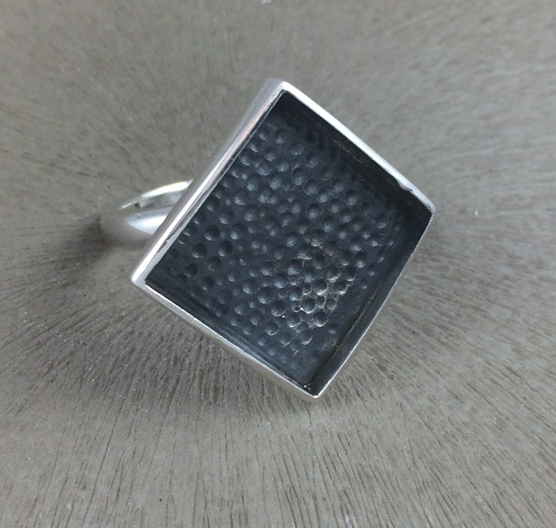 Sterling Silver Ring Blank 15mm Diamond Bezel Cab Setting Adjustable 925 Finding