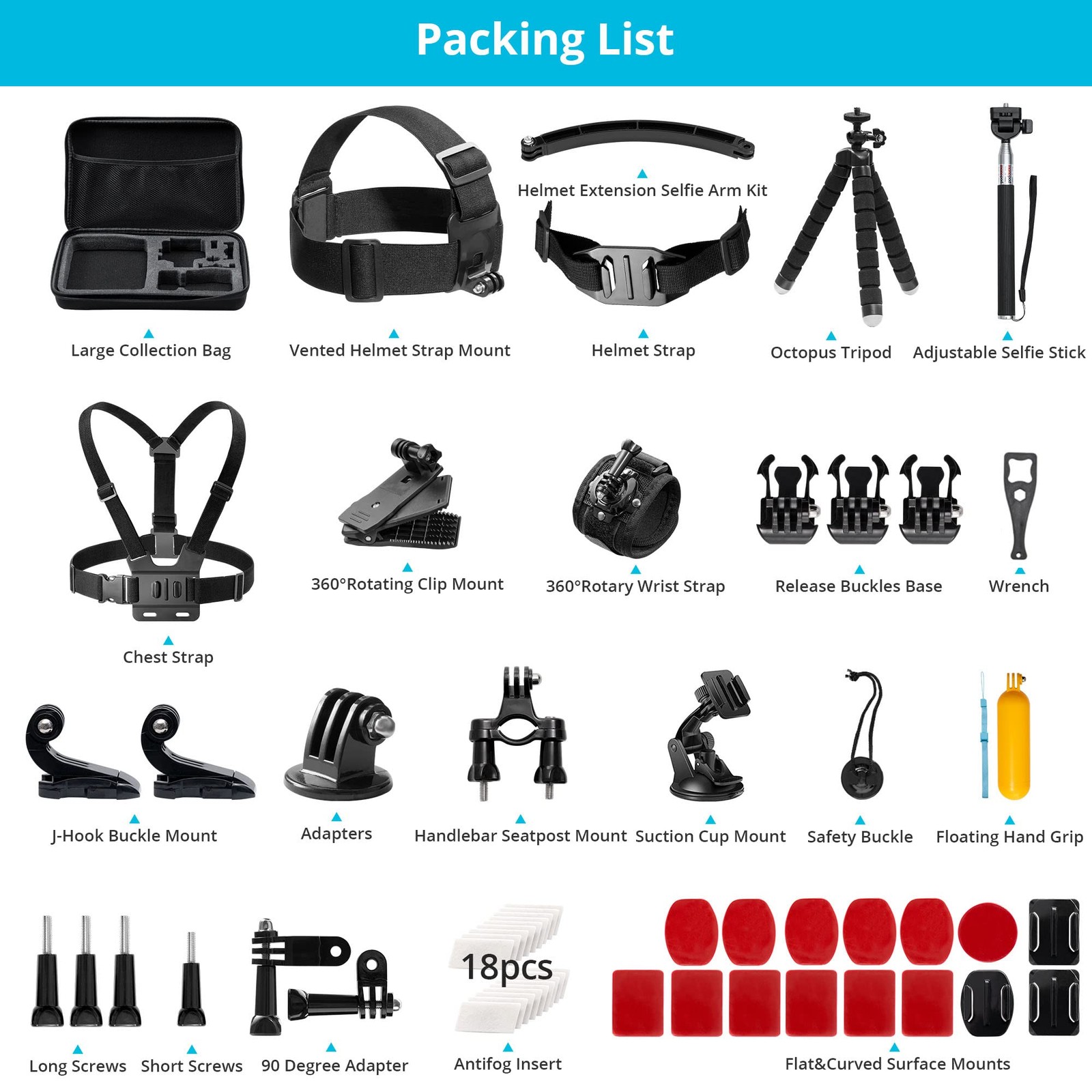 AKASO 60 in 1 Action Camera Accessories Kit Compatible with Black