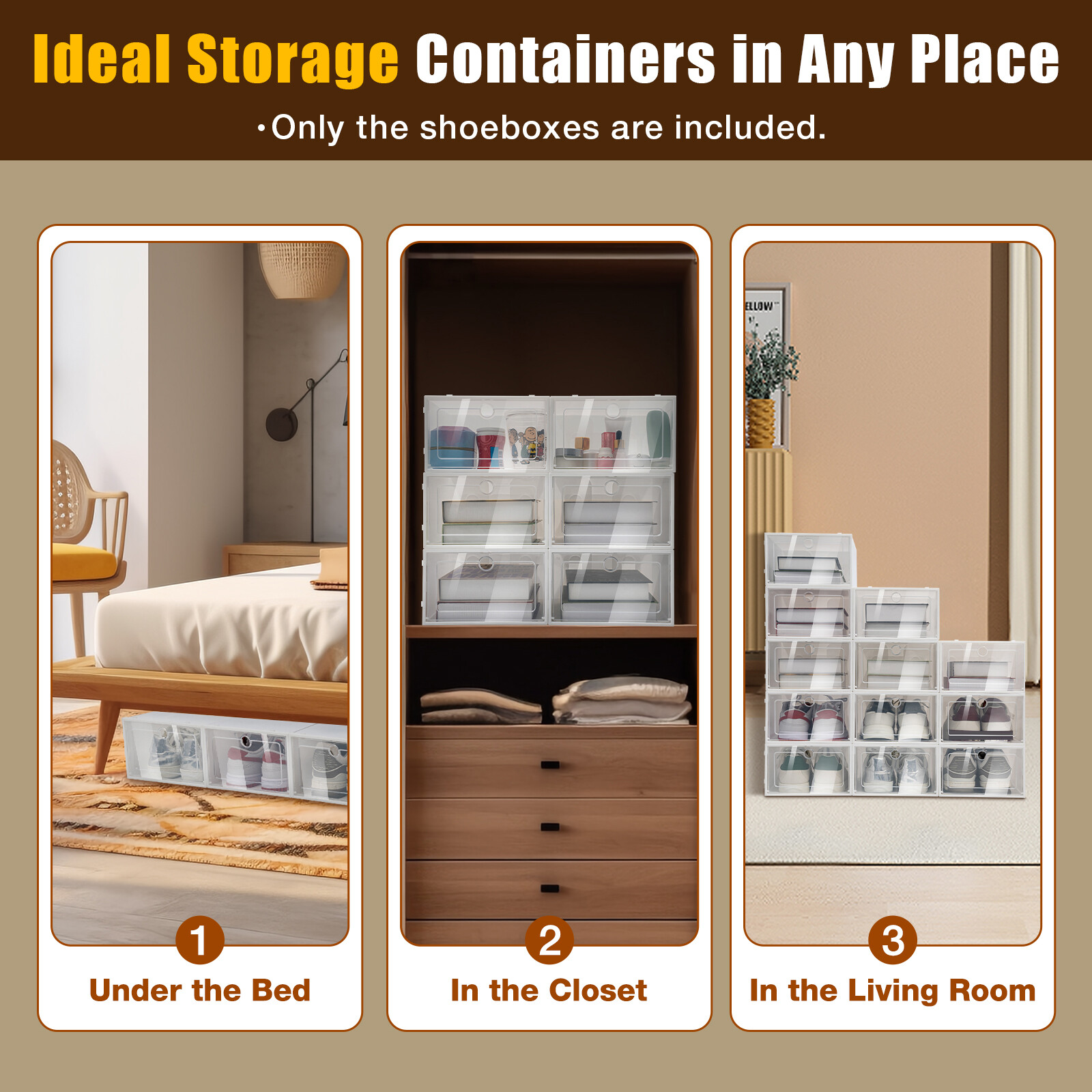 24 PCS Shoe Storage Box Clear Stackable Shoe Container XL White