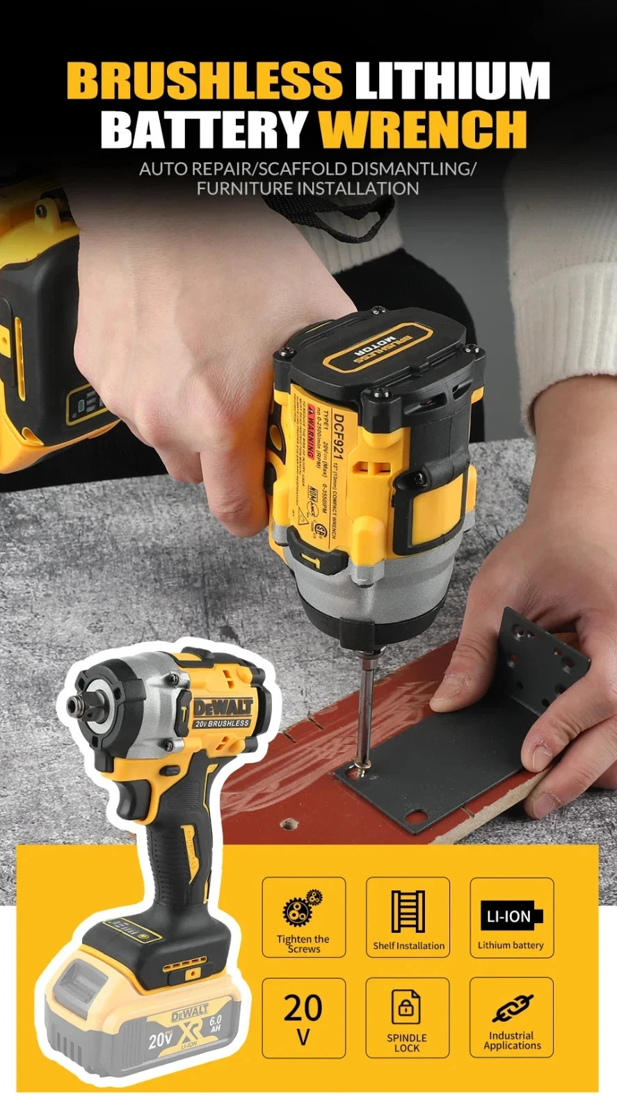 DEWALT DCF921 Atomic 20V Maximum Cordless Wrench 1/2 inch Cordless Impact Wrench