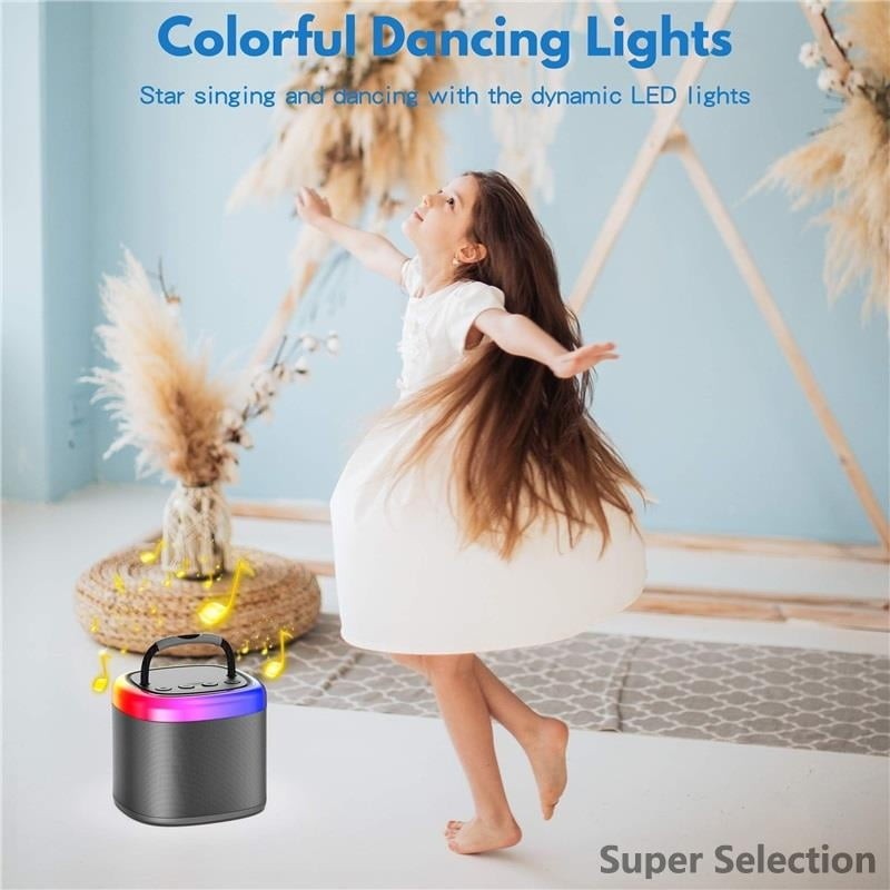 Kids Karaoke Machine With 2 Wireless Mics, Portable Bluetooth With LED Lights