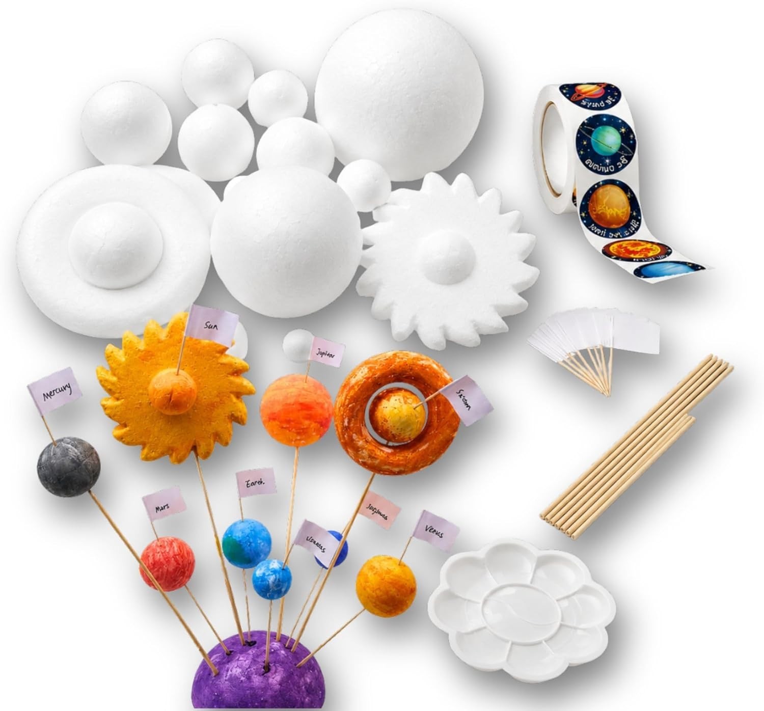 DIY Solar System Model Kit Foam Balls Planet Stickers for School Science Project