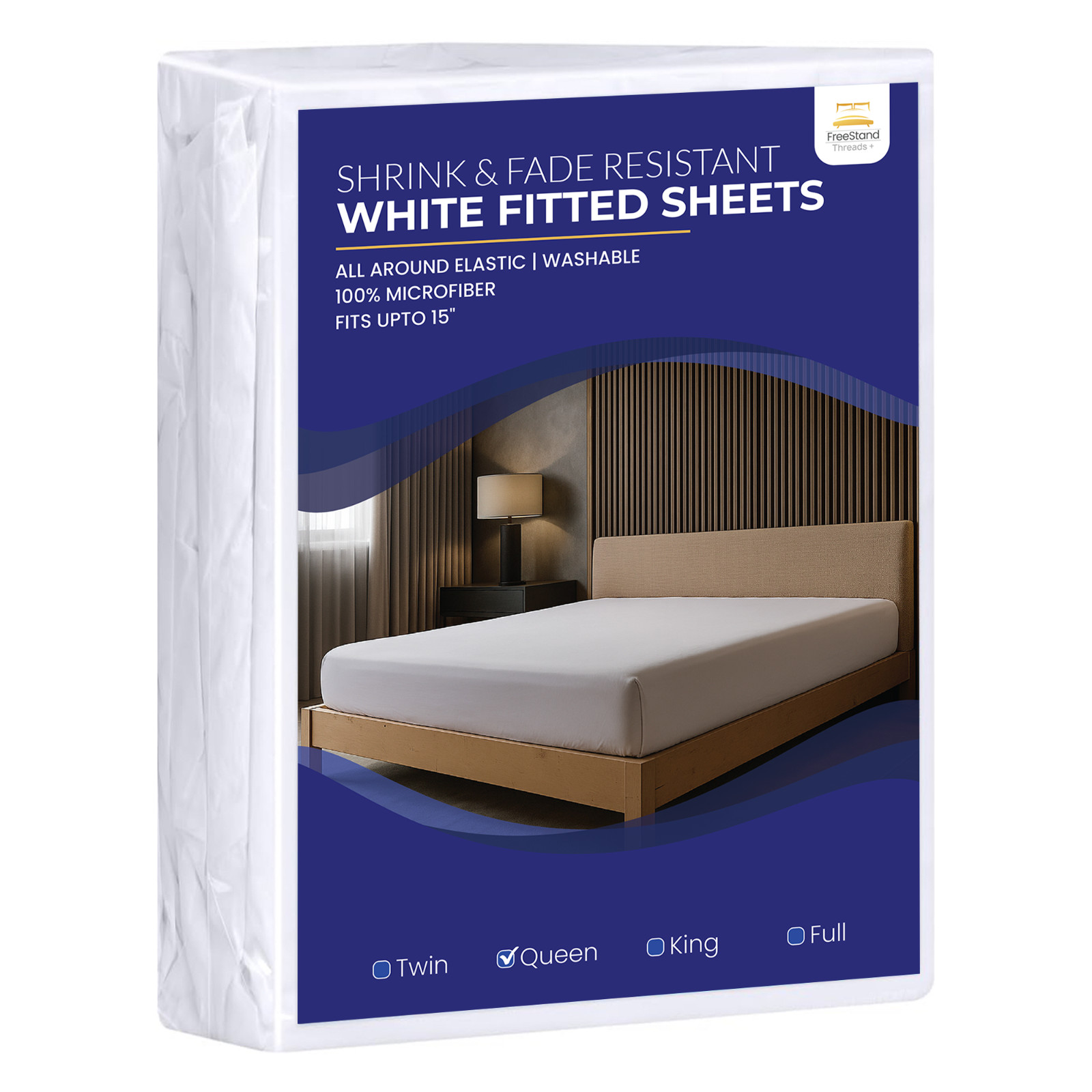 Threads+ Queen Fitted Sheet – 100 GSM, 80 x 78, Soft Microfiber, (1 Pack White)