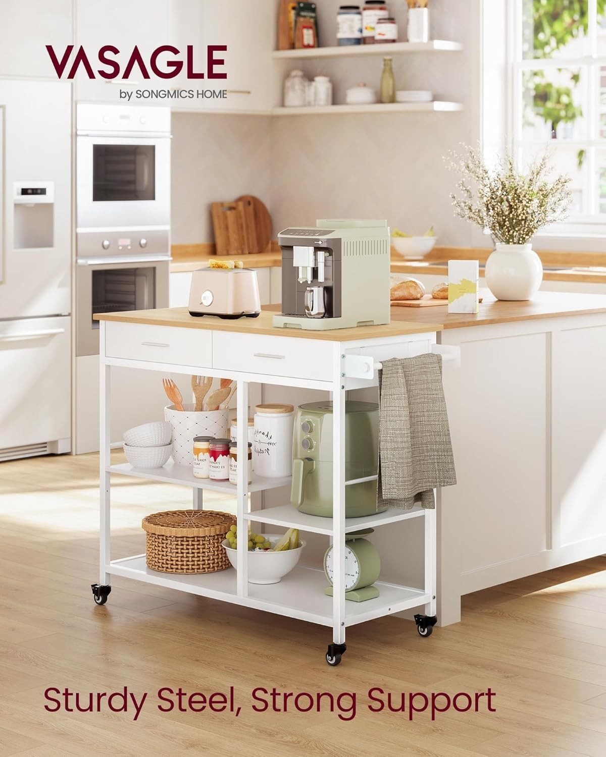Kitchen Rolling Island, Mobile Kitchen Cart with Storage on Wheels, 17.7 x 38...
