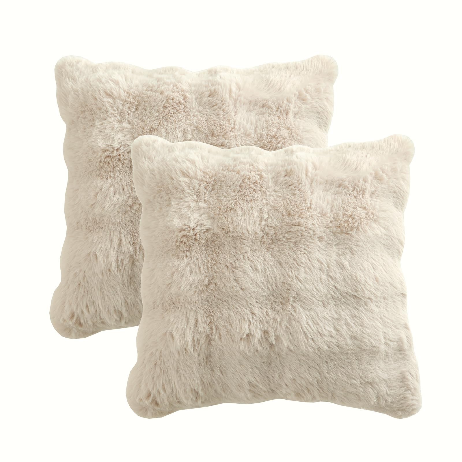 Volcanics Pack of 2 Thick Plush Faux Wool 18" x (Pack 2), Beige