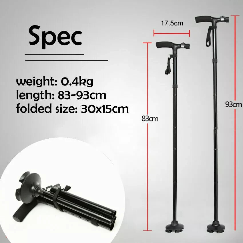 New Folding Walking Cane with LED Light, Adjustable Walking Stick with Carrying