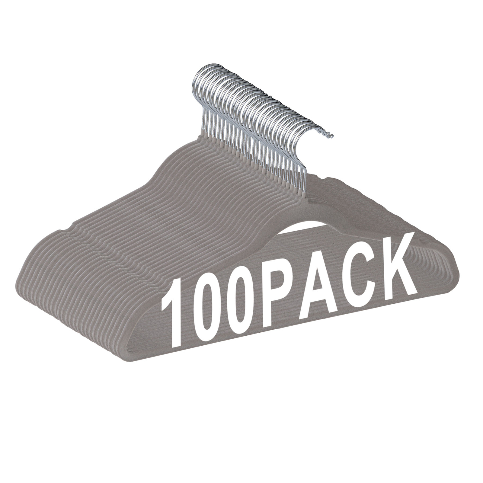 100 Pack Home Non-Slip Velvet Clothing Hangers for Wet and Dry Clothing Gray