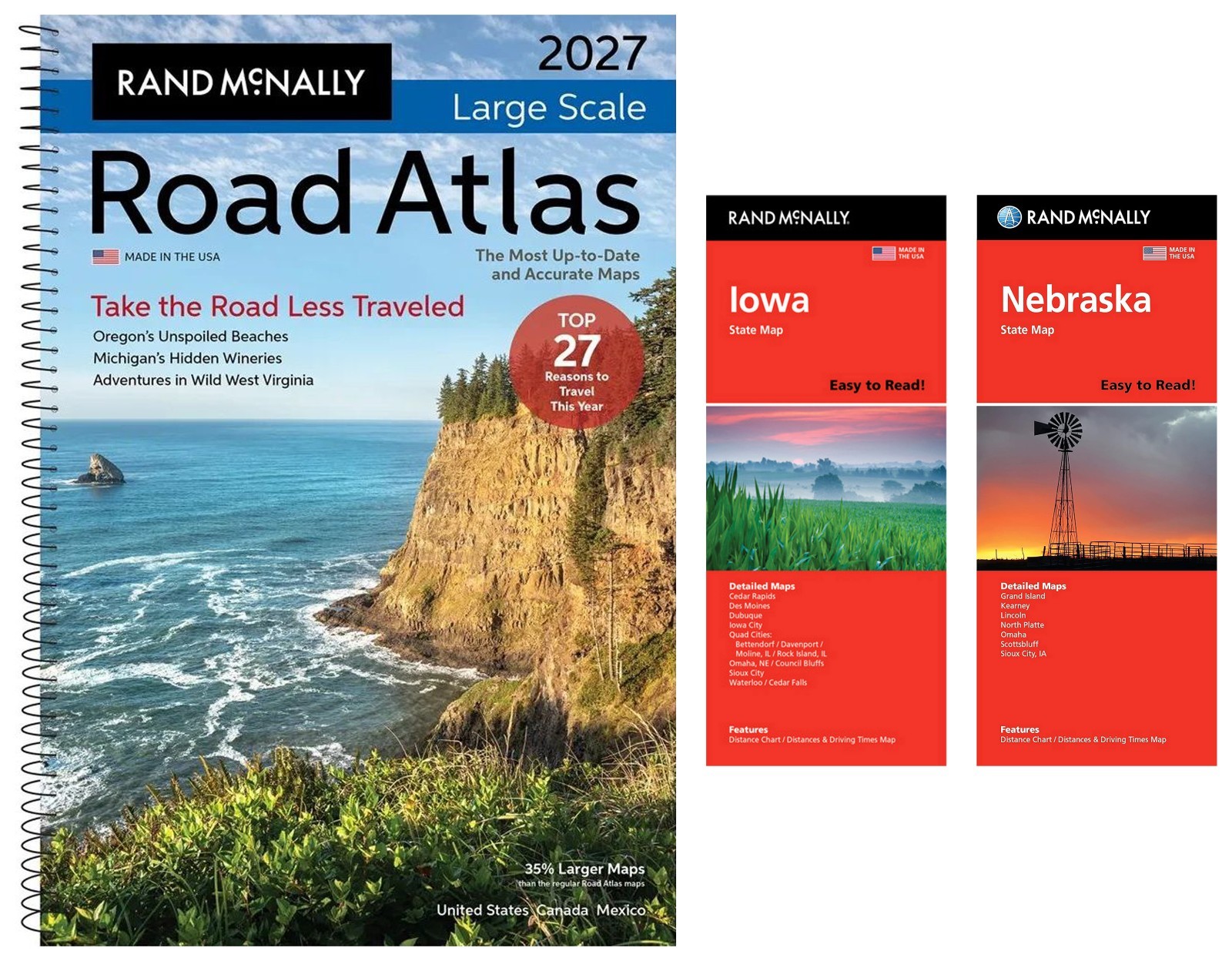 Rand McNally 2027 Large Scale Road Atlas + Easy-to-Read Iowa & Nebraska Maps