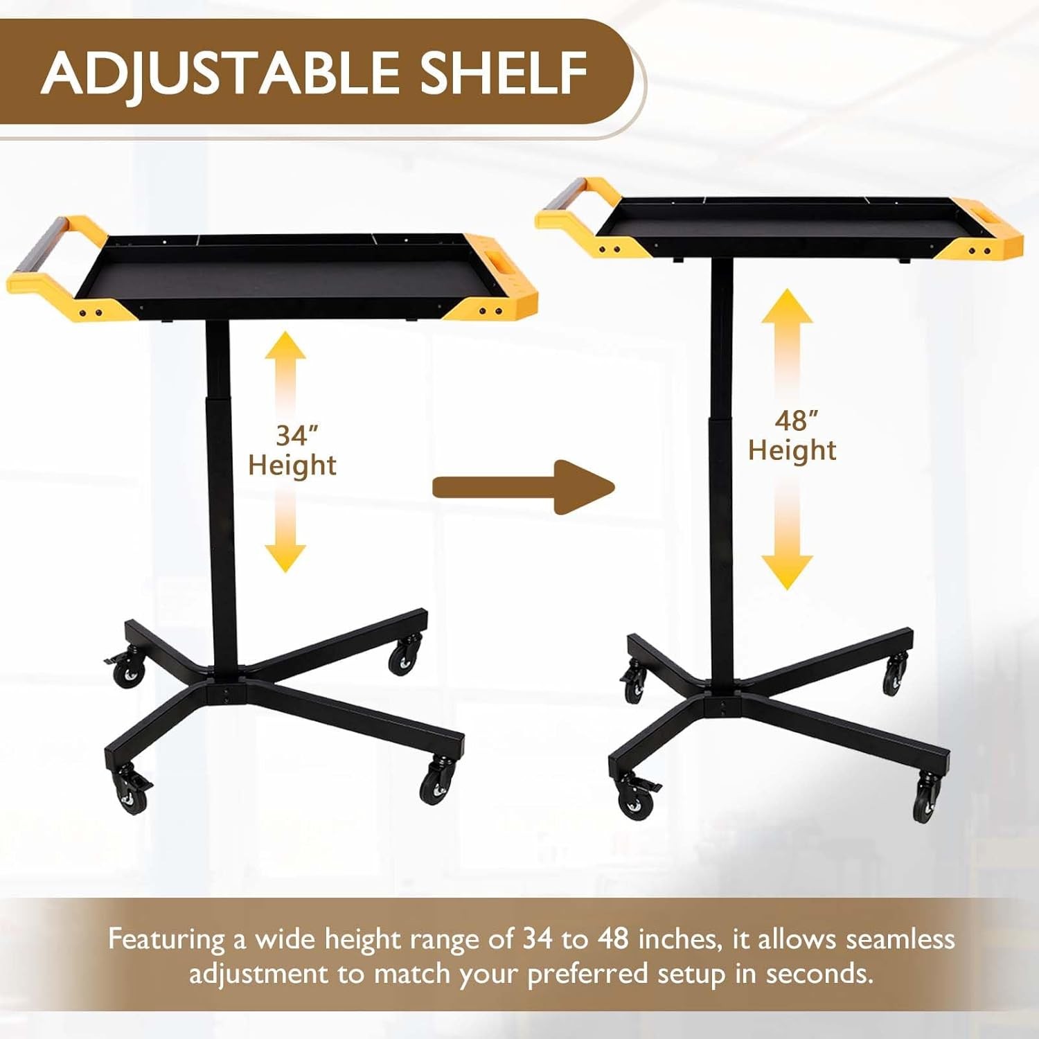 Adjustale Height Mobile Work Table,Rolling Tool Tray Table,Garage, Repair Shop