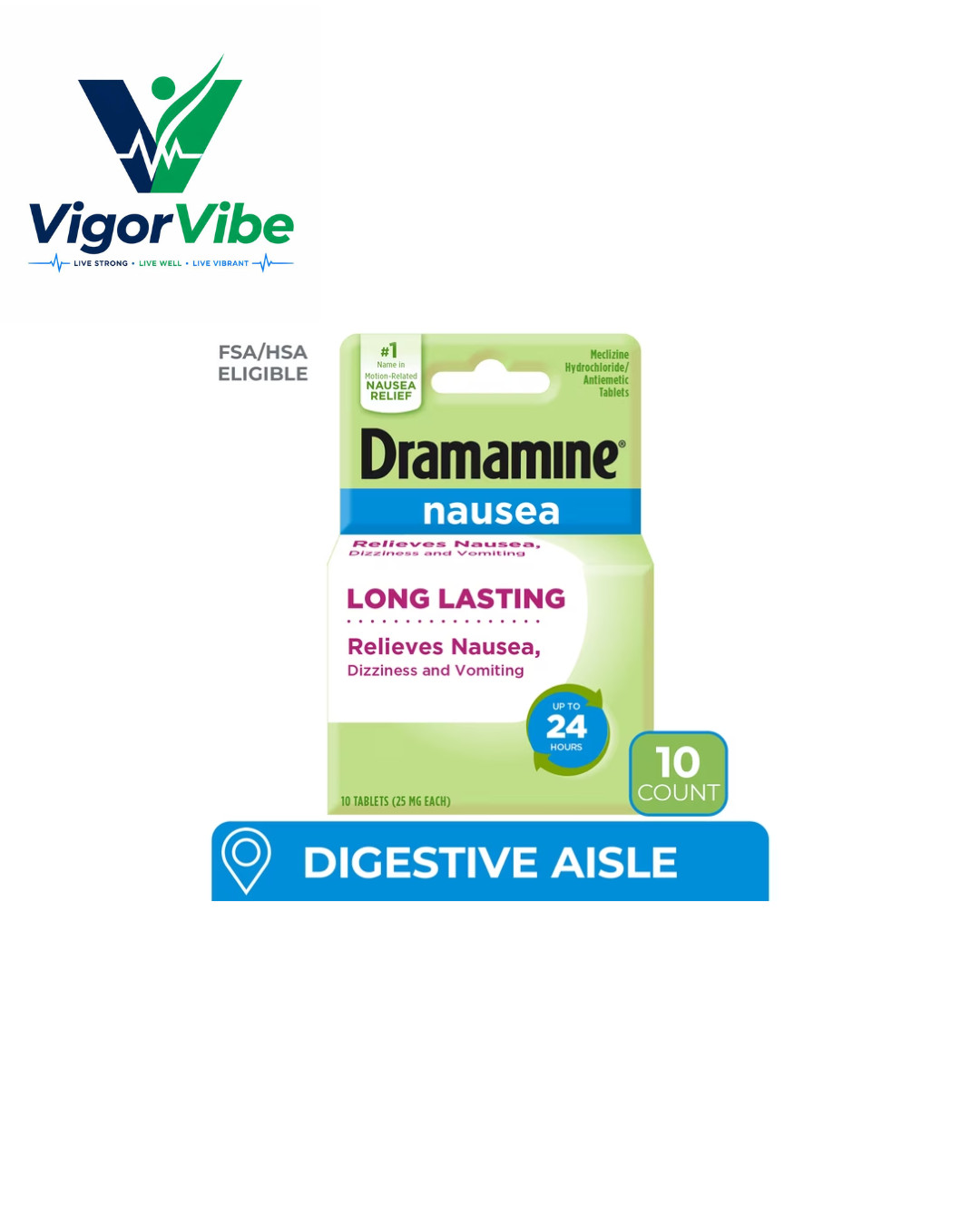 Dramamine Nausea Long Lasting, Nausea Relief Tablets, 10 Count
