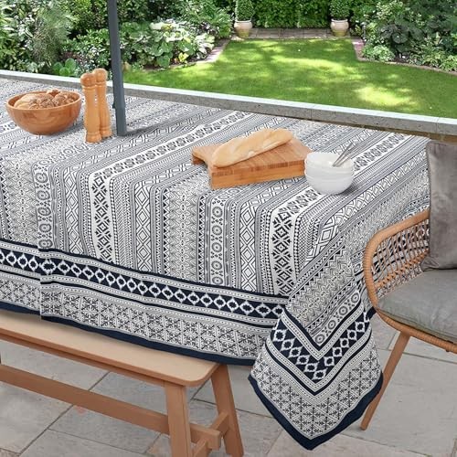 Outdoor Tablecloth with Umbrella Hole and Zipper, 84" x 60" (Rectangular) Boho