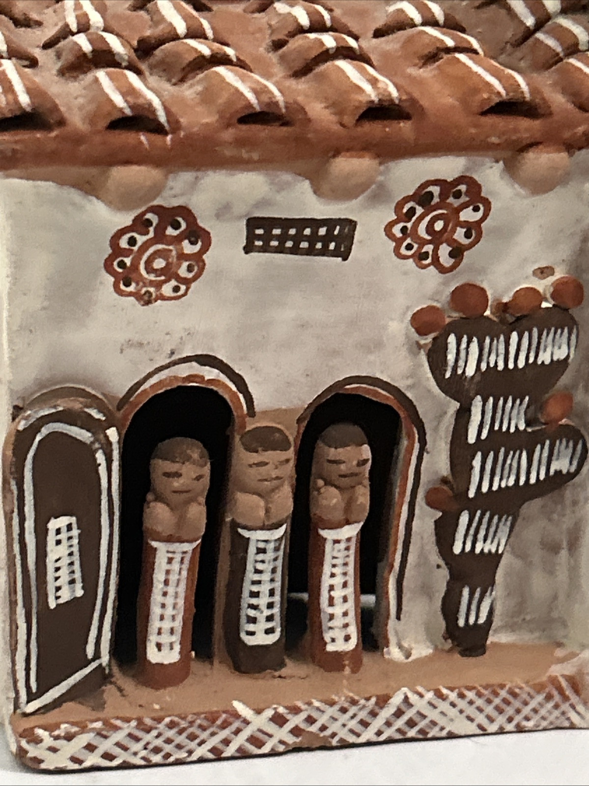VTG Peruvian Folk Art Redware Terracotta Handpainted Sculpture Mission Church