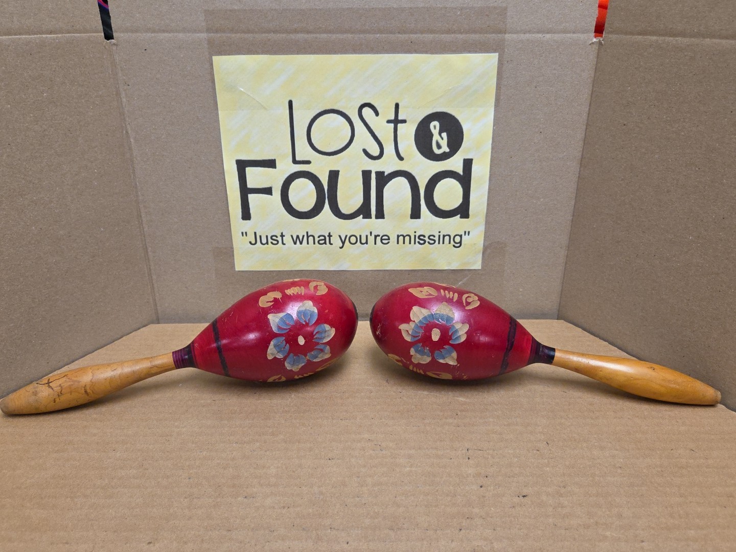 Vintage Maracas Hand Painted And Carved Red Floral Instrument Percussion Wooden