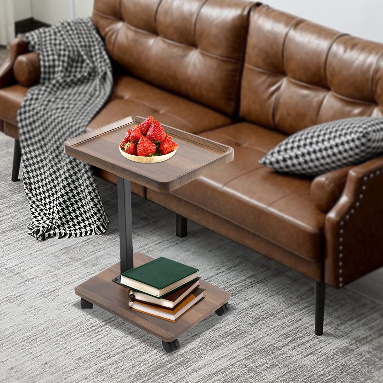 Rolling Side Table With 4 Wheels Adjustable End Table Coffee Table Laptop Stand