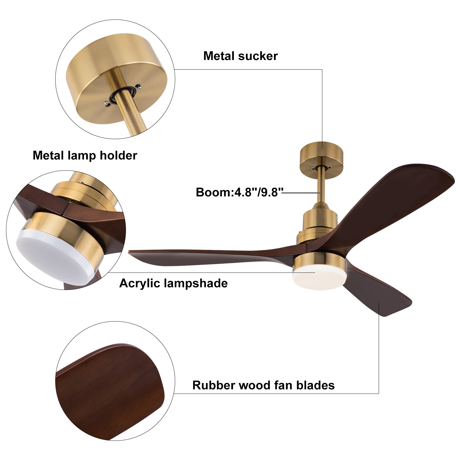 48 Inch 3 Colors LED Ceiling Fan Light w/ Remote Control Fan Light Timer 40W