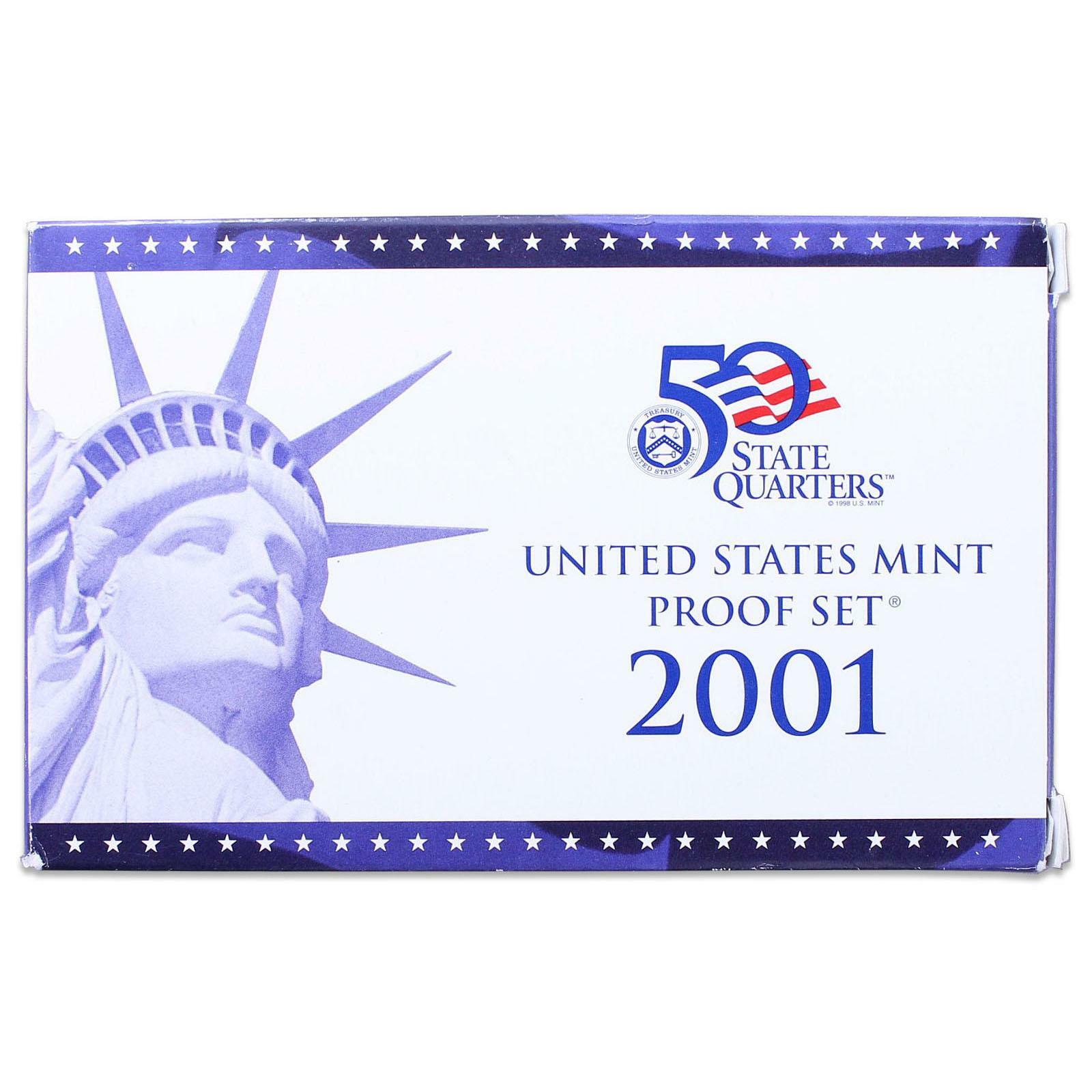 2001 S Proof Set Original Box & COA 10 Coins CN-Clad