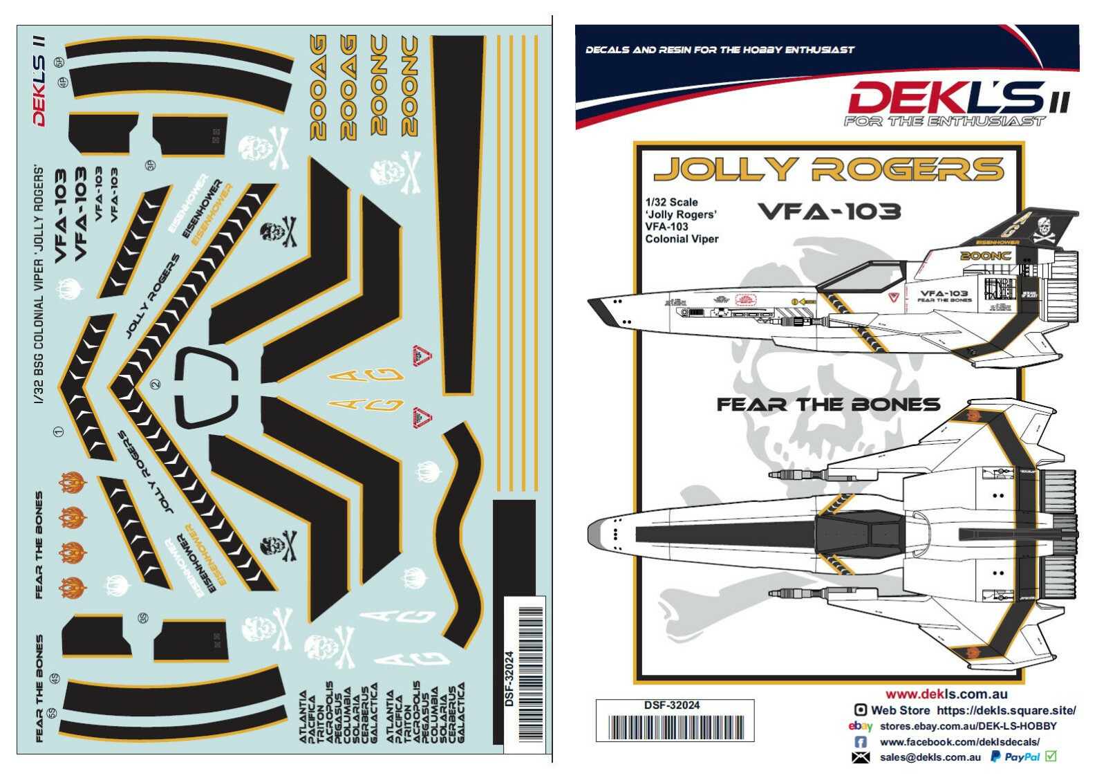 1/32 Colonial Viper - 'Jolly Rogers' CAG Scheme Decal