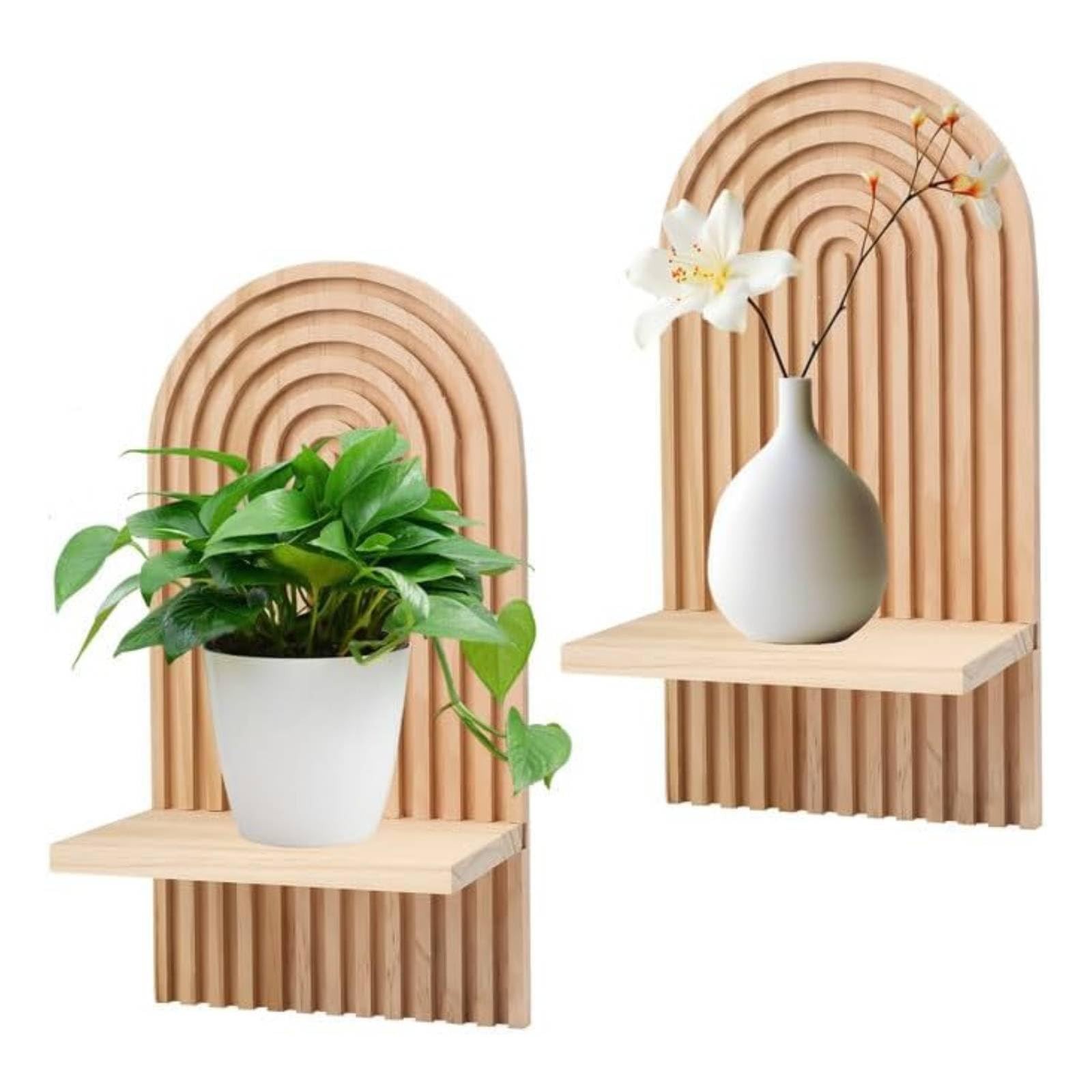 2 Pcs Boho Shelves Bohemian Decorative, Modern Arched Wooden Hanging Shelves,...