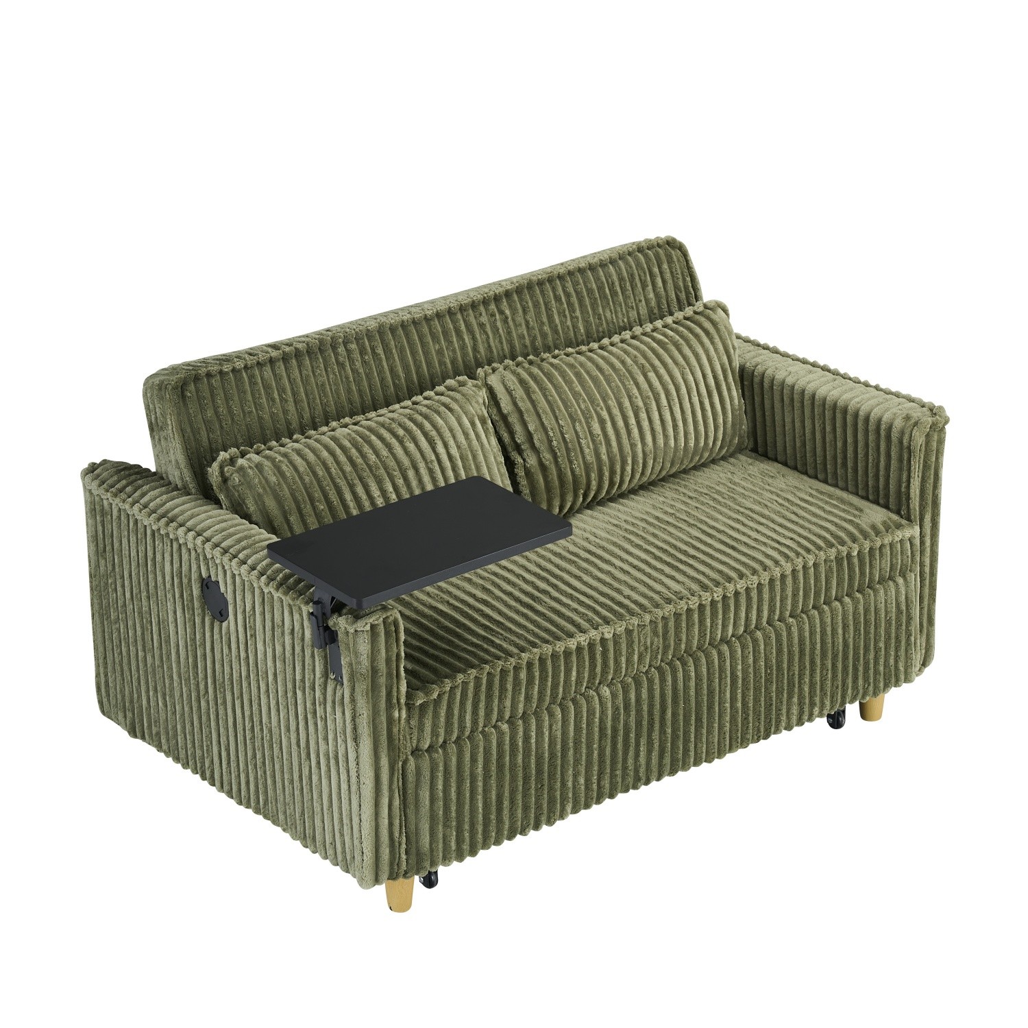 Convertible Sleeper Sofa Bed Loveseat Sofa with Pull Out Bed & USB Ports Green