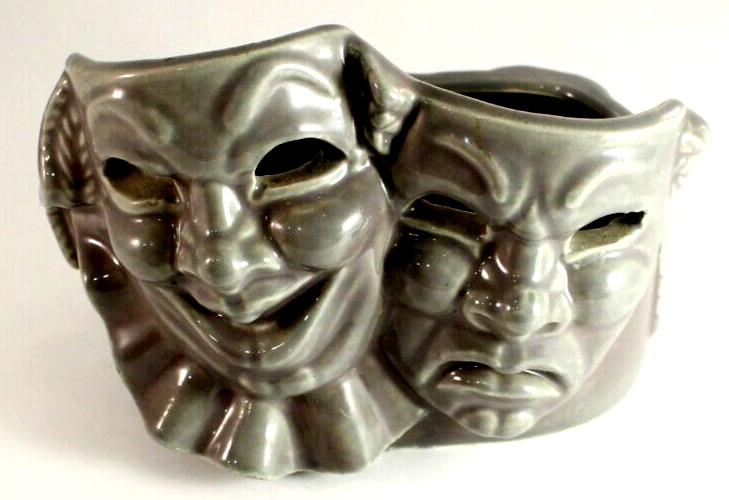 Vintage SHAWNEE Comedy Tragedy Gray Purple Planter EXCELLENT 5" Long 6.75" Tall