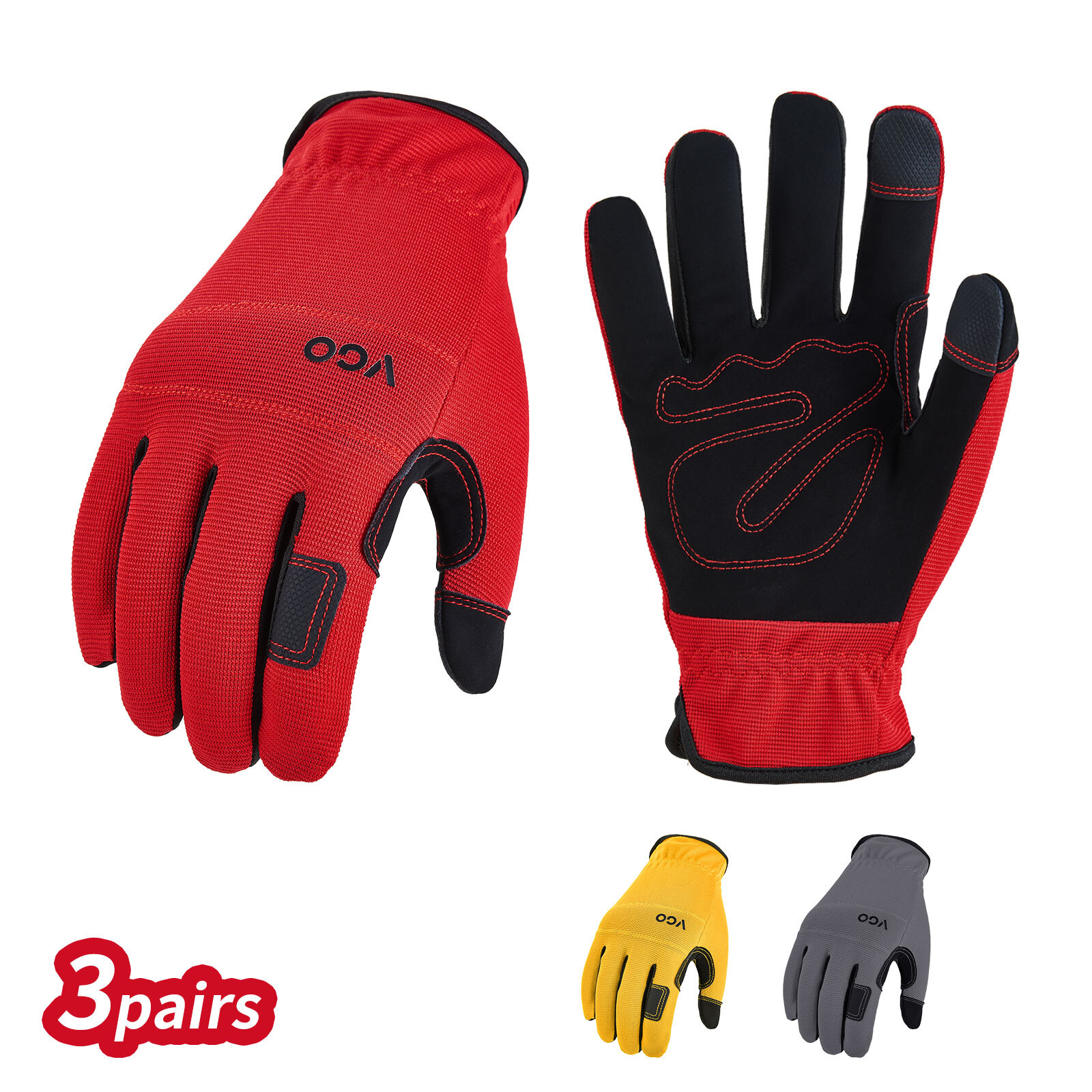 Vgo 1/3Pairs Flex Grip Leather Work Gloves, Light duty Mechanic Gloves (NB7581)