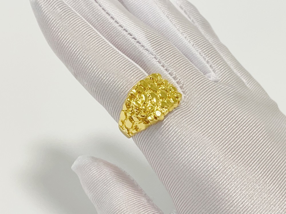 SOLID Ring 14K Gold Large Square Nugget Yellow Gold US 12