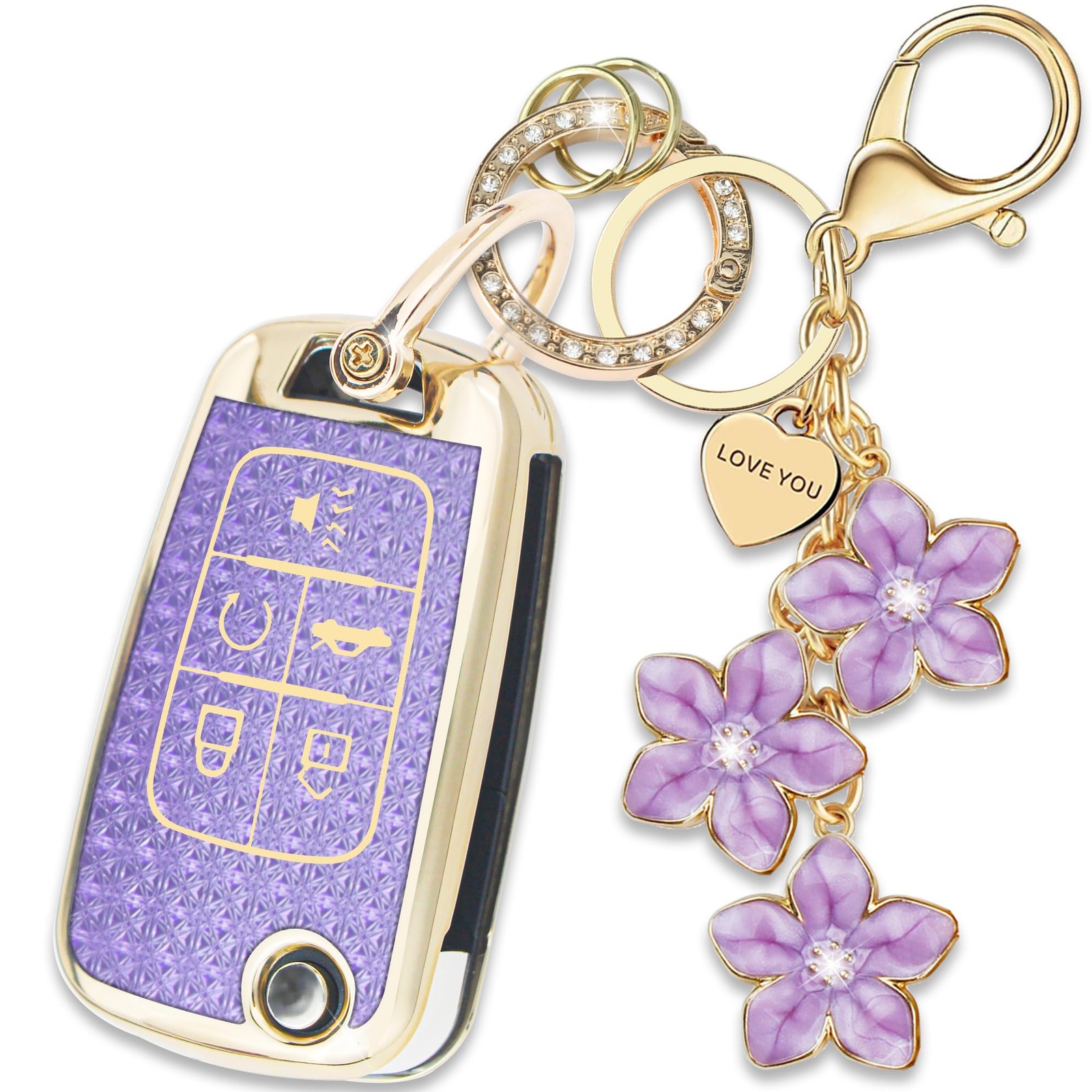Yekoubo Purple TPU Key Fob Cover with Sakura Flower Keychain Purple-sk