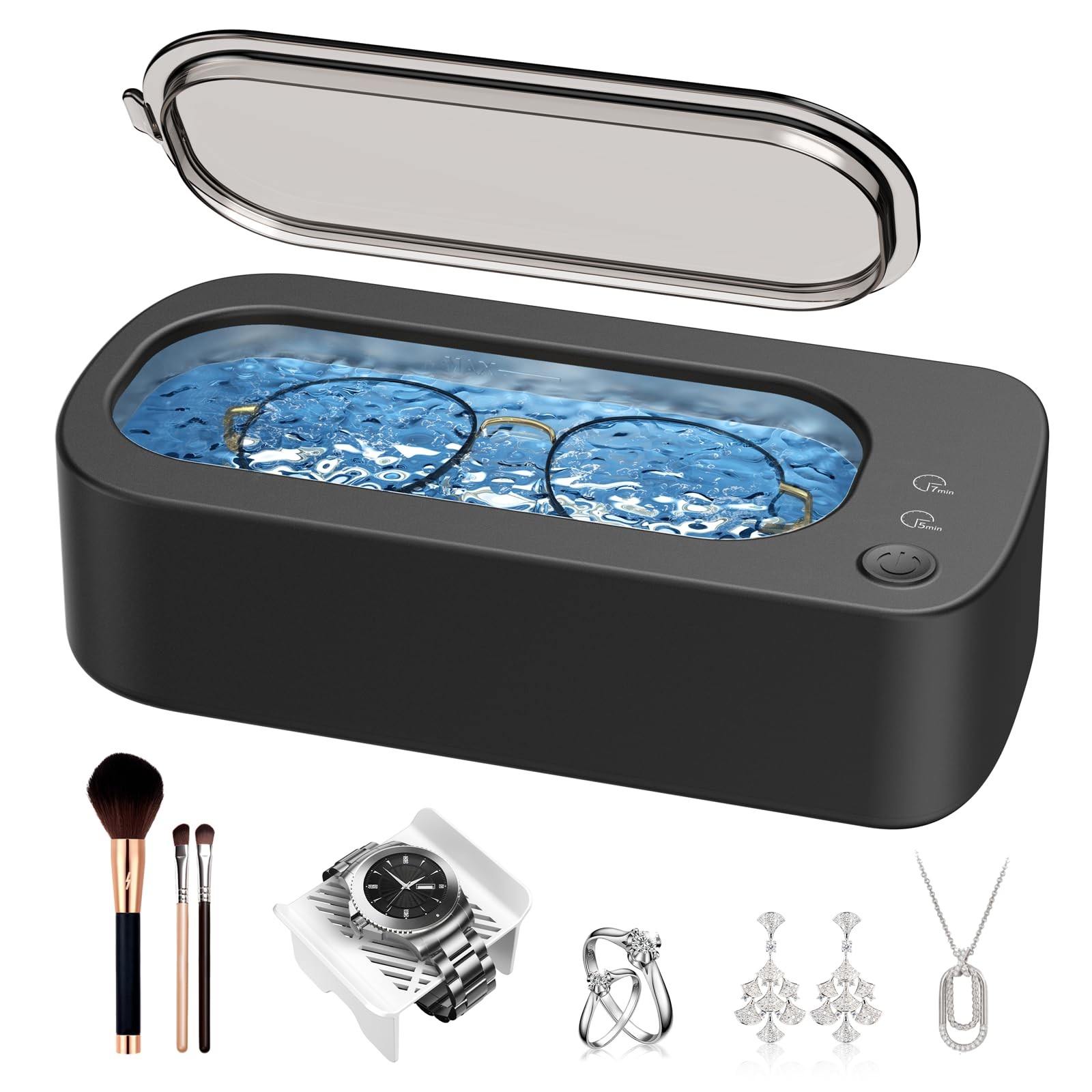 OSLTWI 48KHz Ultrasonic Jewelry Cleaner 350ML Stainless Steel Dual Mode