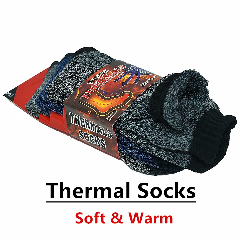 3 Pairs Mens Winter Heavy Duty Thermal Heated Warm Crew Boots Socks Size 9-13