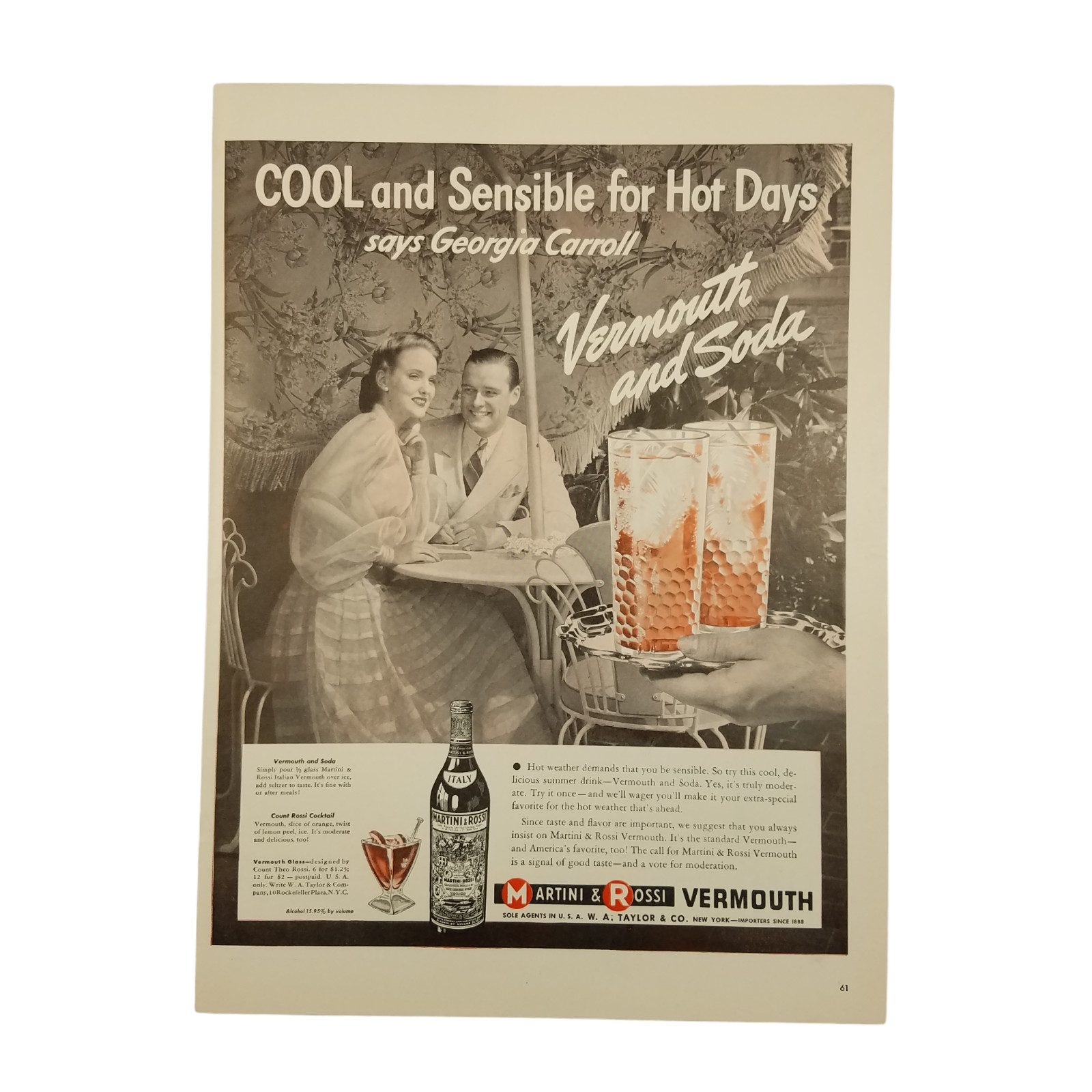 1940 Martini & Rossi Vermouth Vintage Print Ad Georgia Carroll Cool And Sensible