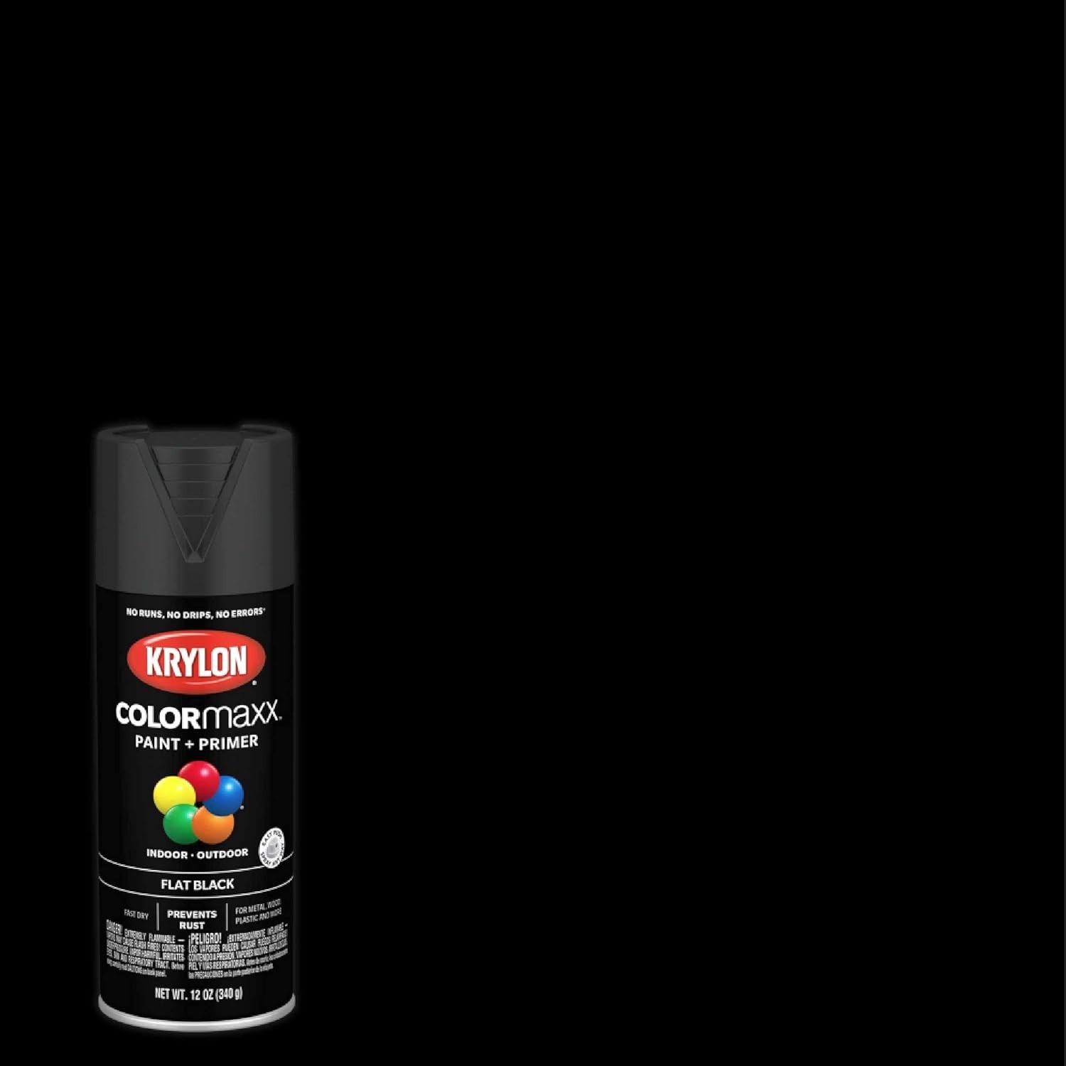 Flat Black COLORmaxx Spray Paint and Primer, 12oz Cans - Quick Drying & Durable