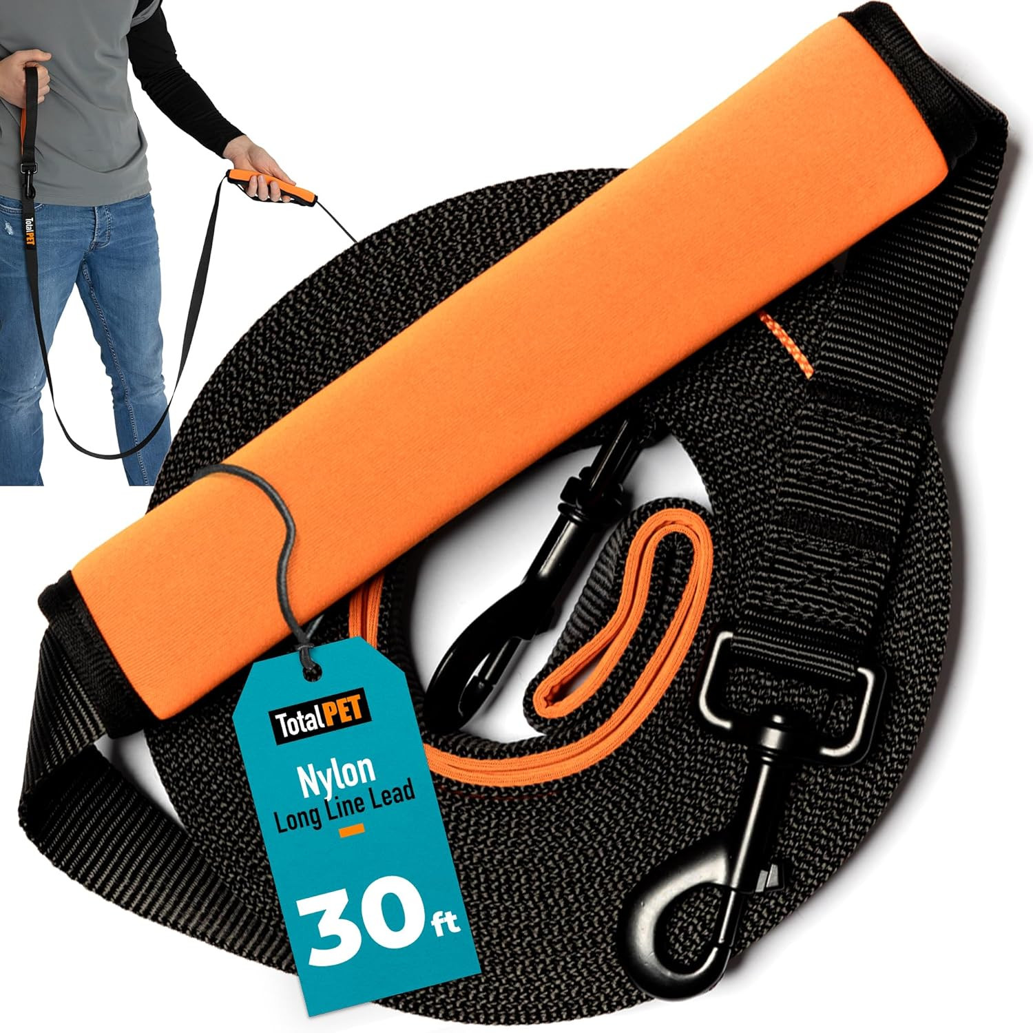 30Ft Long Leash for Dogs - Long Line Dog Leash for Training Recall/Commands at D