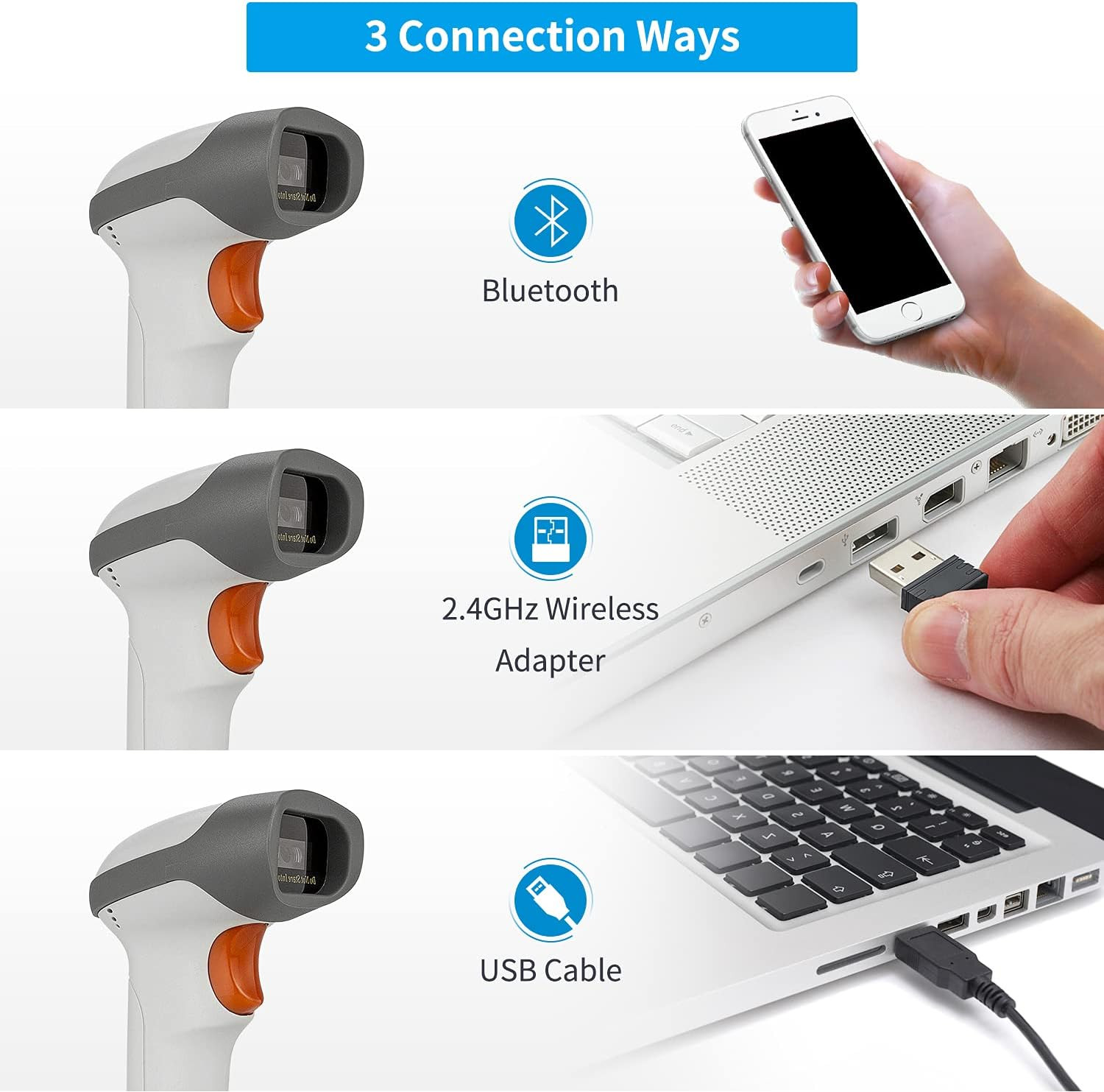 NetumScan Bluetooth 2D Barcode Scanner, 3 in 1 Automatic Wireless QR Barcode Rea