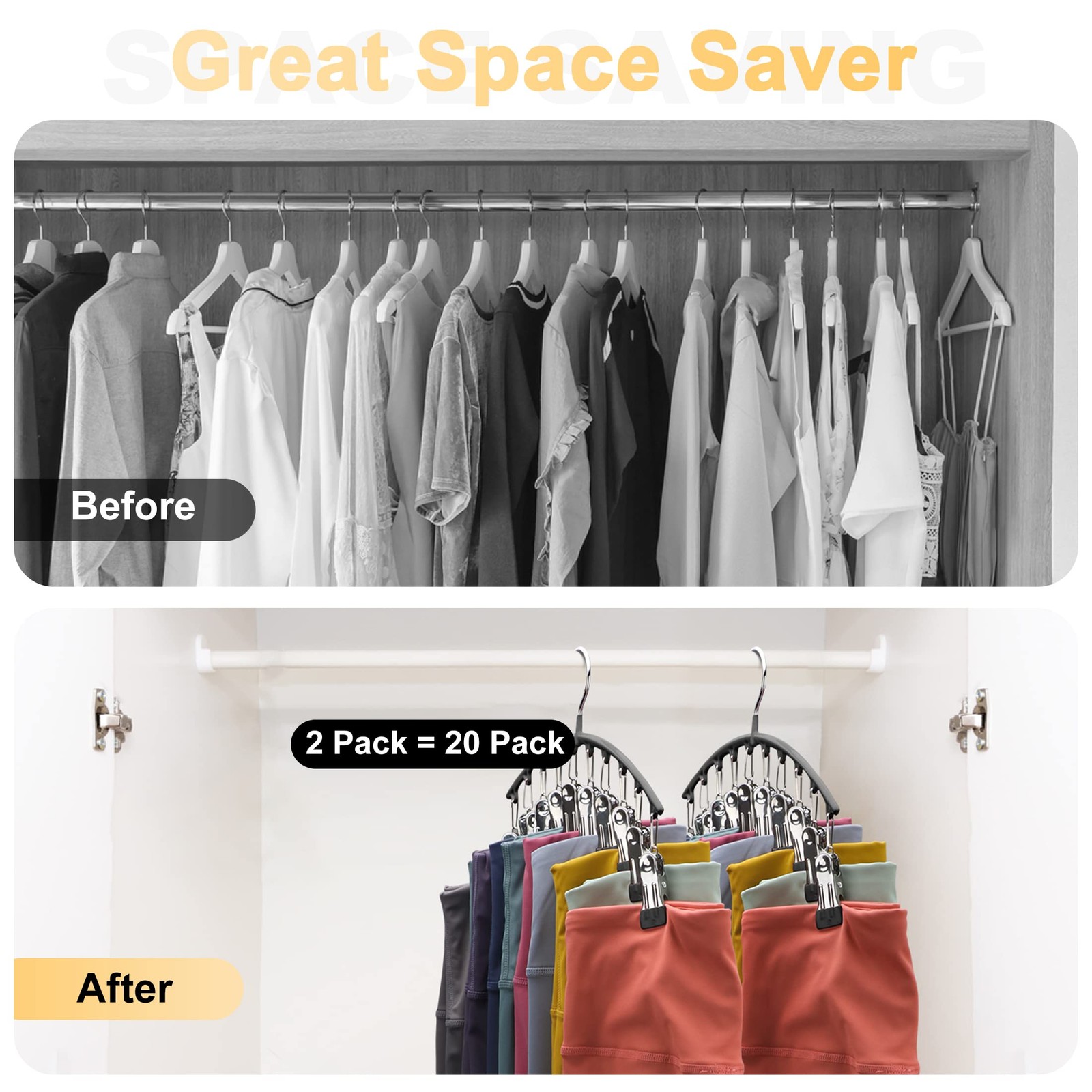Legging Organizer for Closet, Metal Yoga Pants Hangers 2 Pack w/10 Clips Hold...