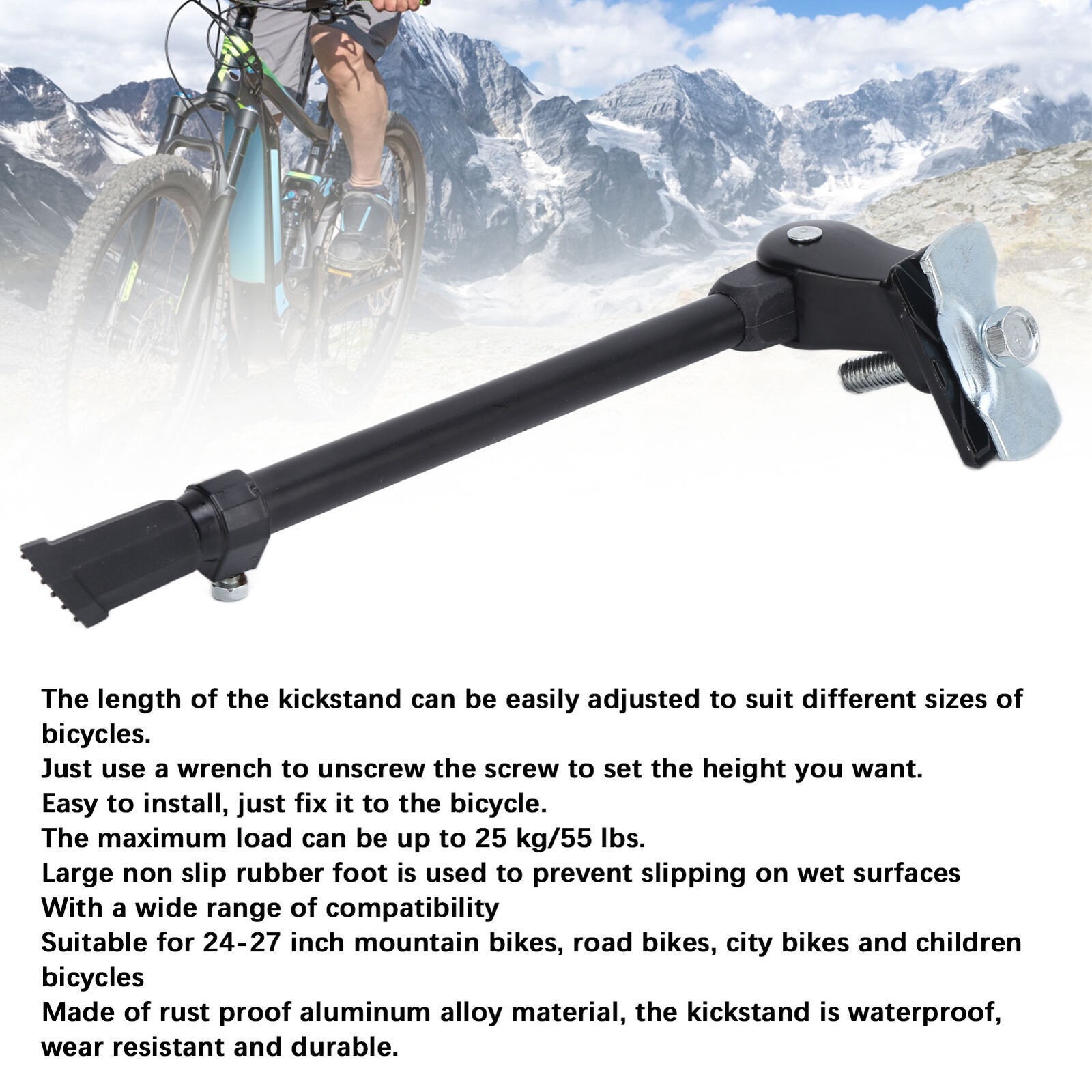 Bike Kickstand Adjustable Aluminum Alloy Center Mount Bicycle Kickstands