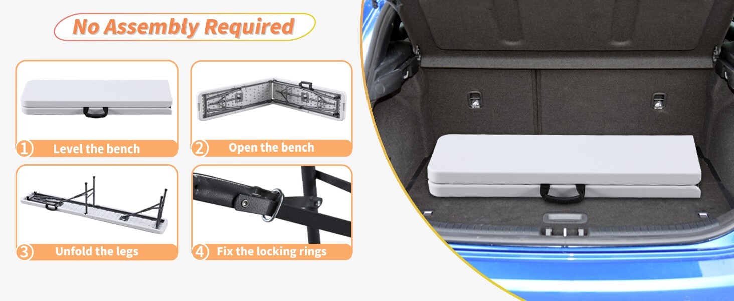 6 ft Plastic Folding Bench, Portable Foldable Bench Seating with Handle