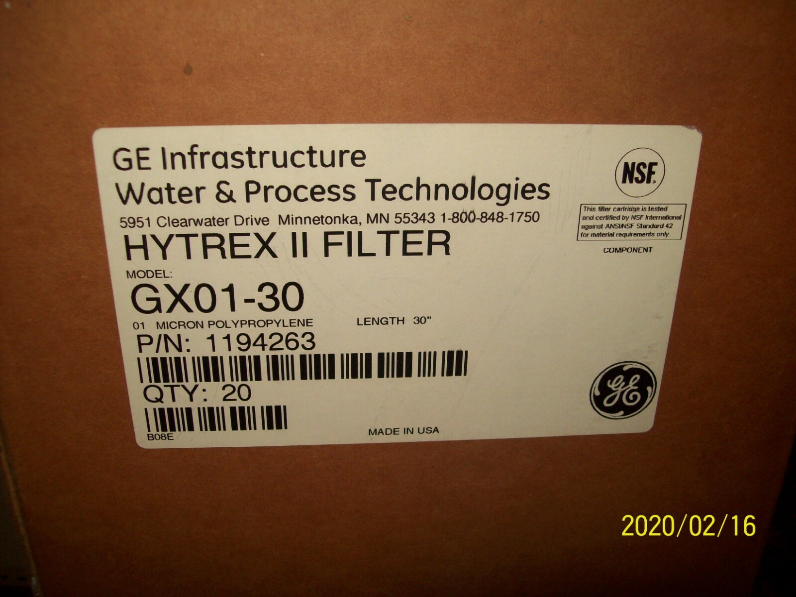 GE GX01-30 HYTREX II FILTER 30"
