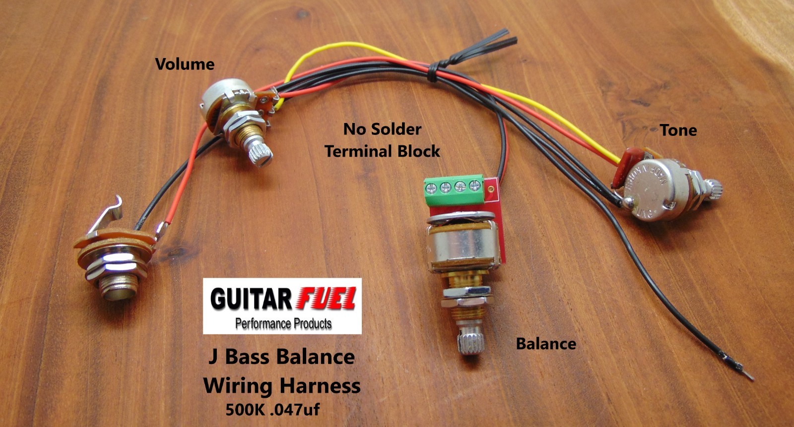 GUITAR FUEL J Bass Balance NO SOLDER Wiring Harness 500K Volume Tone Output Jack