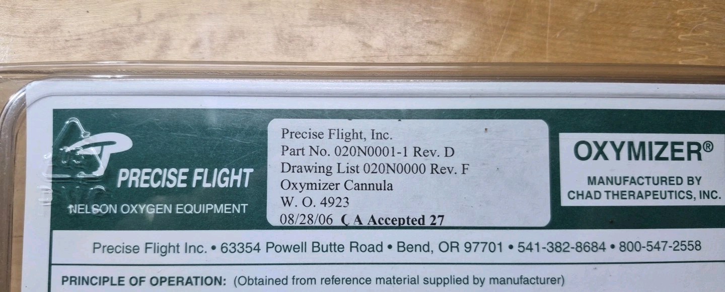 Oxygen Mask Oxymizer by Precise Flight PN 020N0001-1 NEW In Package