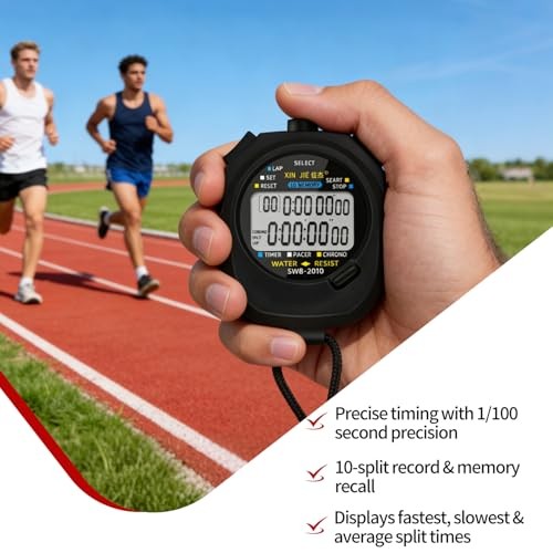 2-Pack Multi-Function Electronic Digital Sports Stopwatch Timer with 10-Lap
